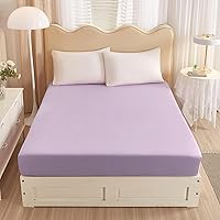 Vista 25 de Sábana ajustada 100% algodón suave tamaño queen de bolsillo profundo con rayas coloridas y estampado Gingham, sin arrugas, 1 pieza, sábana