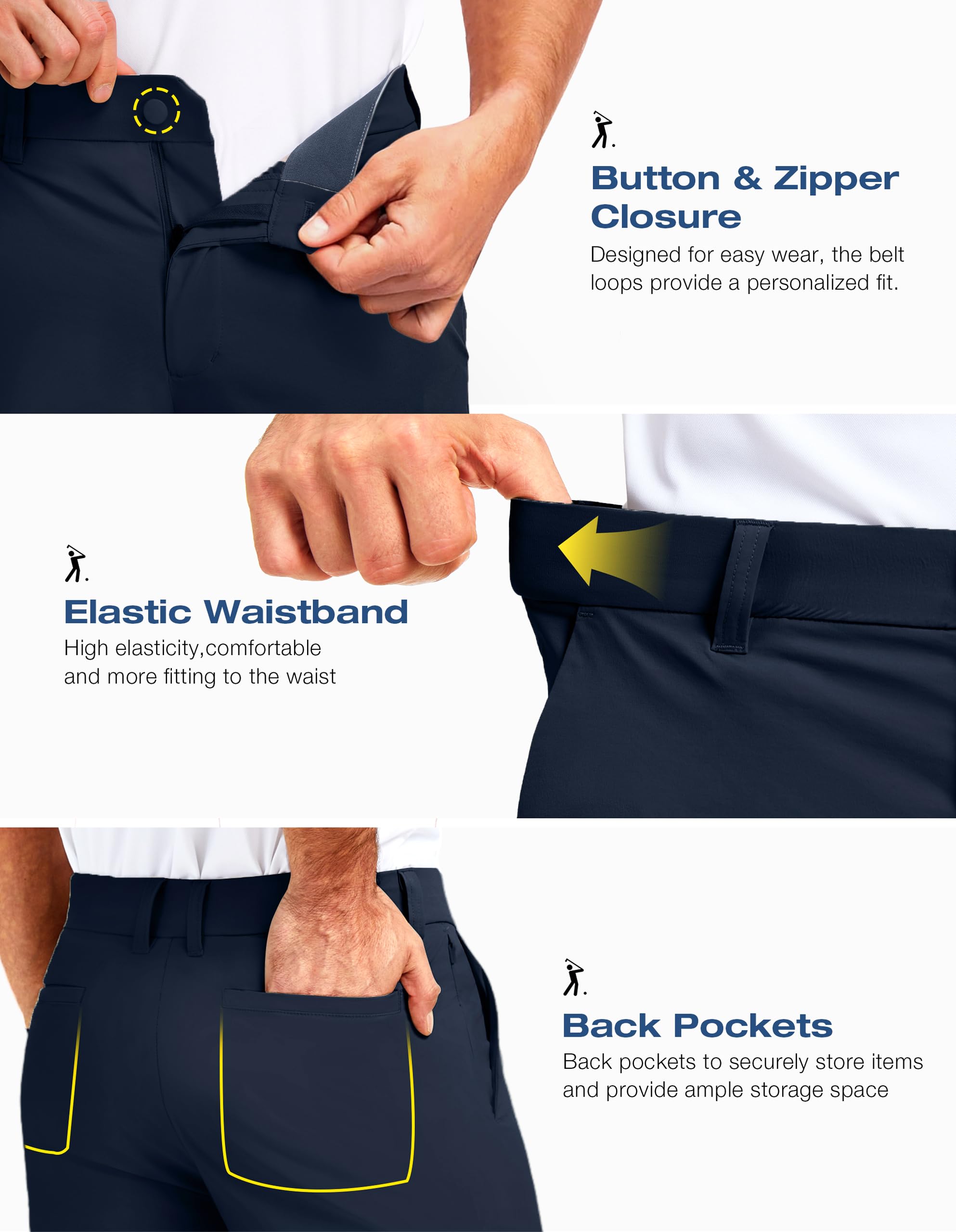 PULI Short de golf pour homme avec entrejambe de 22,9 cm extensible et résistant à l'eau avec 5 poches pour voyage, randonnée, affaires décontractées