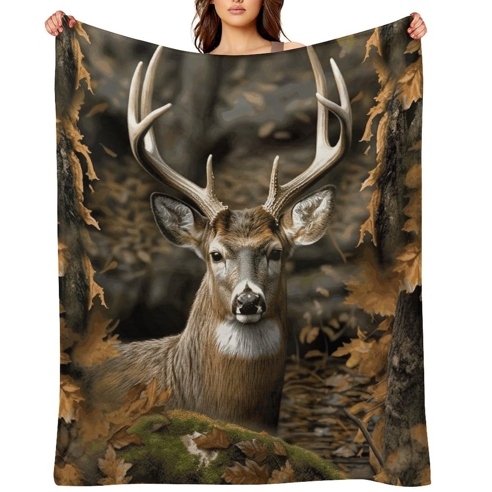 Flannel Fleece Throw Blanket - 60"x80" Super Soft Plush,Lightweight Wrinkle Resistant Cozy Camouflage Deer Blanket for Couch Sofa Bed Travel Camping and Gift
