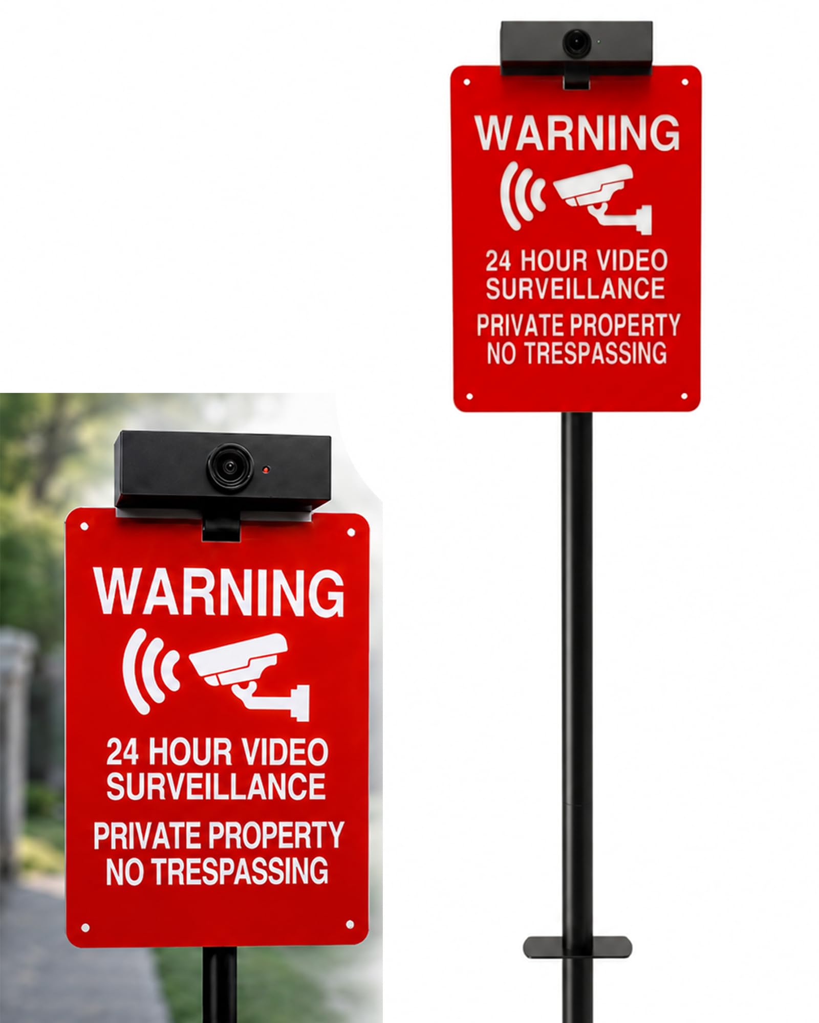 2 Pack Light Up Private Property No Trespassing Signs & Video Surveillance Sign,10.7x7.1 inch / 34 inch Height, Solar Powered Outdoor Waring Sign for house