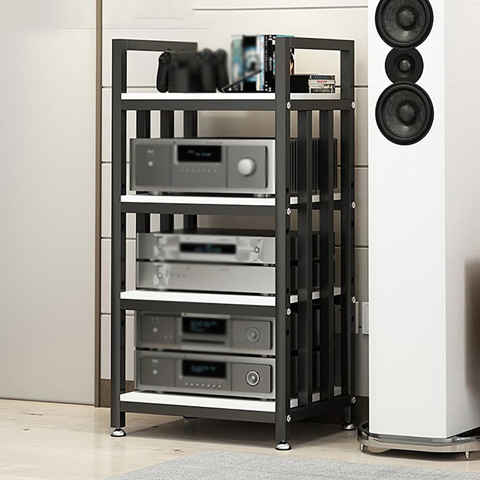 Stylowy stojak HiFi dla audiofilów, wielowarstwowy stojak do przechowywania płyt winylowych, stojak na nośniki AV, czarny stojący design, szafka na router, najwyższej jakości półka phono.