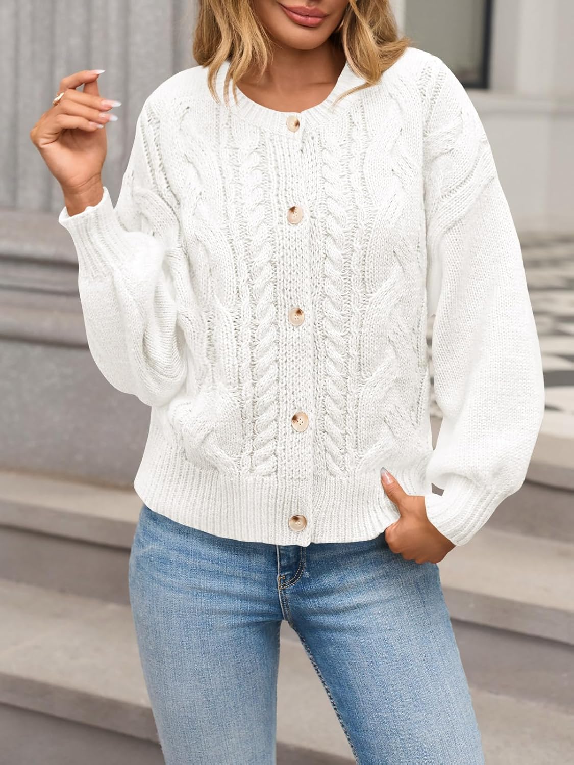 Yousify Womens Open Front Cardigan Sweaters Casual Cable Knit Long Sleeve Button Down Chunky Loose Fall Sweater - Image 5