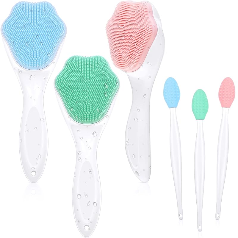 Tessco for you Kit com 3 escovas manuais de silicone para limpeza facial e 3 escovas labiais