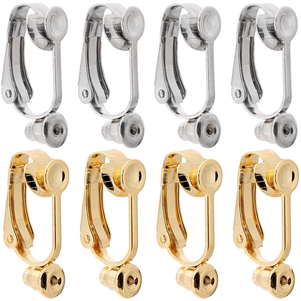 SUNNYCLUE 20Pcs Stainless Steel Earring Clips Gold Clip on Earring Converters Silver with 20Pcs Silicon Earring Pads Open Loop Earrings Converter for Non Pierced Ears Women jewellery Making DIY Crafts