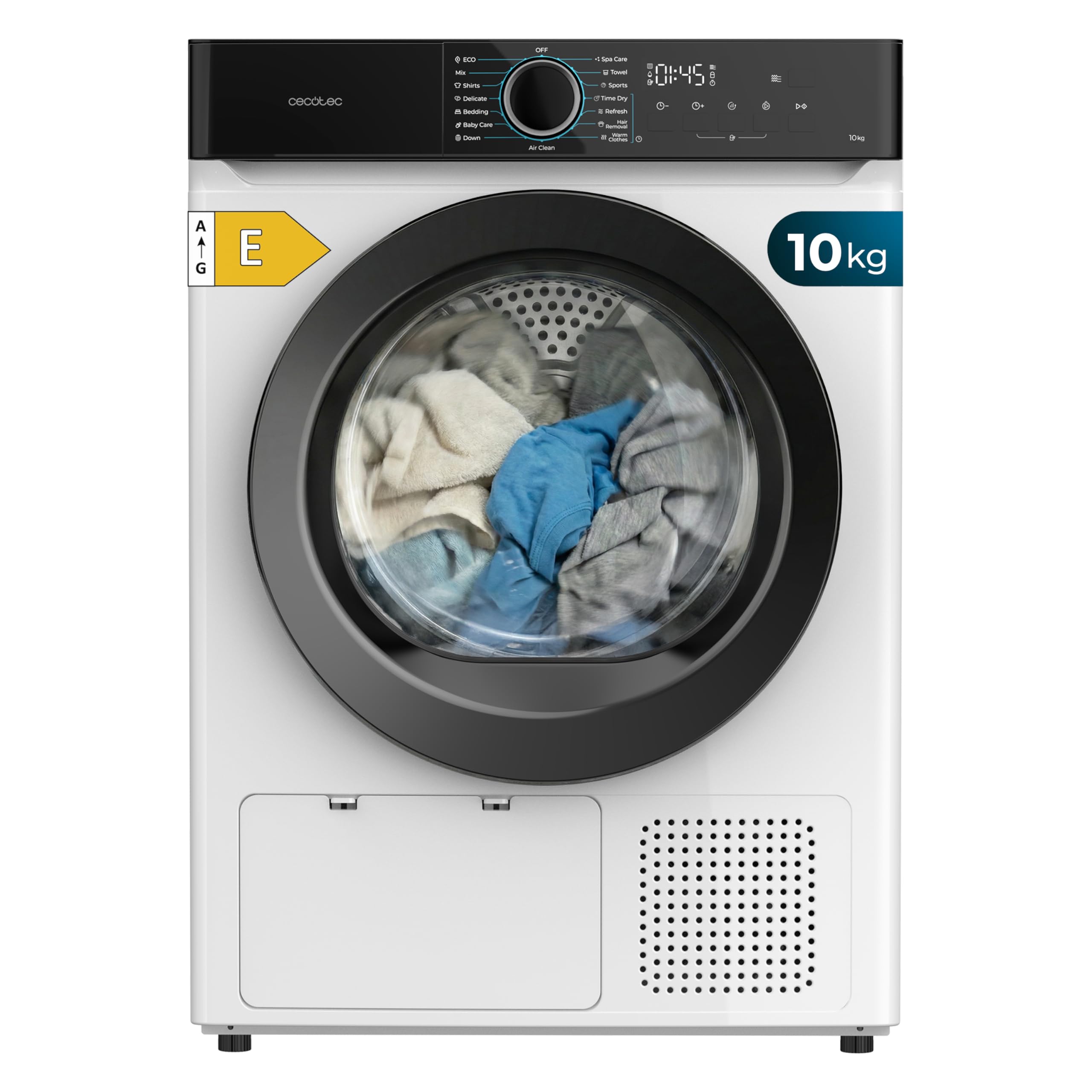 Cecotec Bolero Dresscode Dry 10180 Heat Pump Dryer 10 kg 700 W, Class E (Old A++), Low Consumption, 15 Programs, 3 Drying Levels, SpaCare, Anti-Wrinkle, Shoe Accessory, White