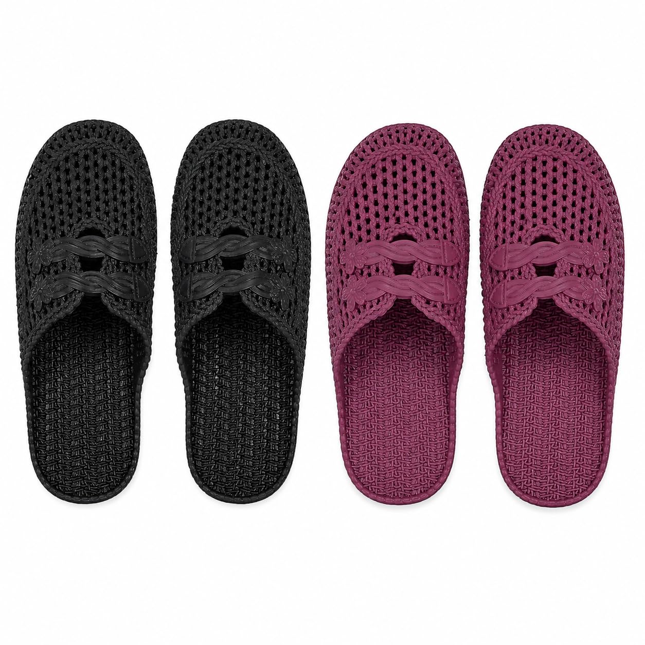 Women’s Lightweight Soft PVC Slippers | Breathable Hollow Design | Comfortable Slip-On Sandals with Anti-Slip Sole (PACK OF 2 COMBO) Black Maroon-image-12