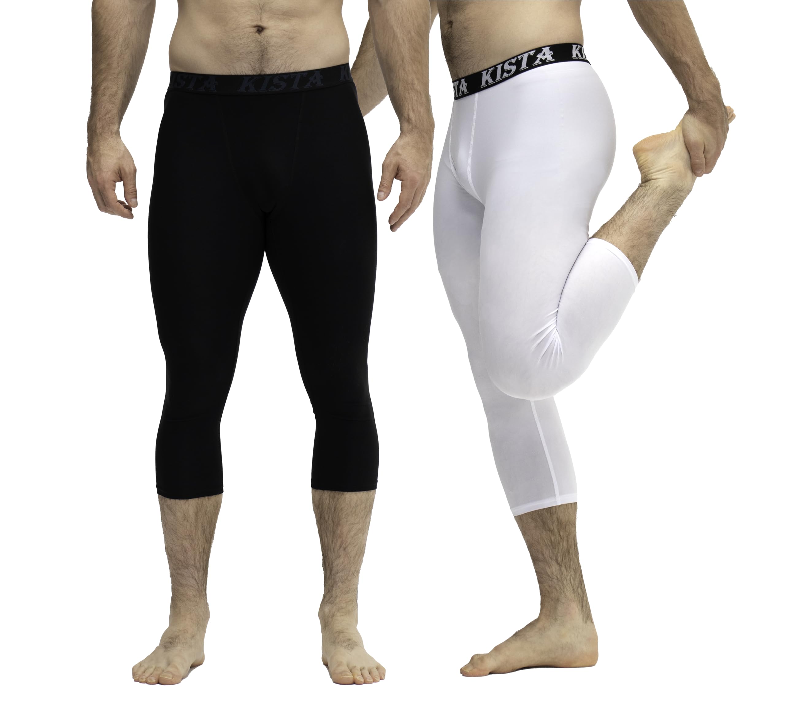 KISTA 2 Pack Men's 3/4 Compression Pants, Running Workout Tights, Cool Dry Capri Athletic Leggings