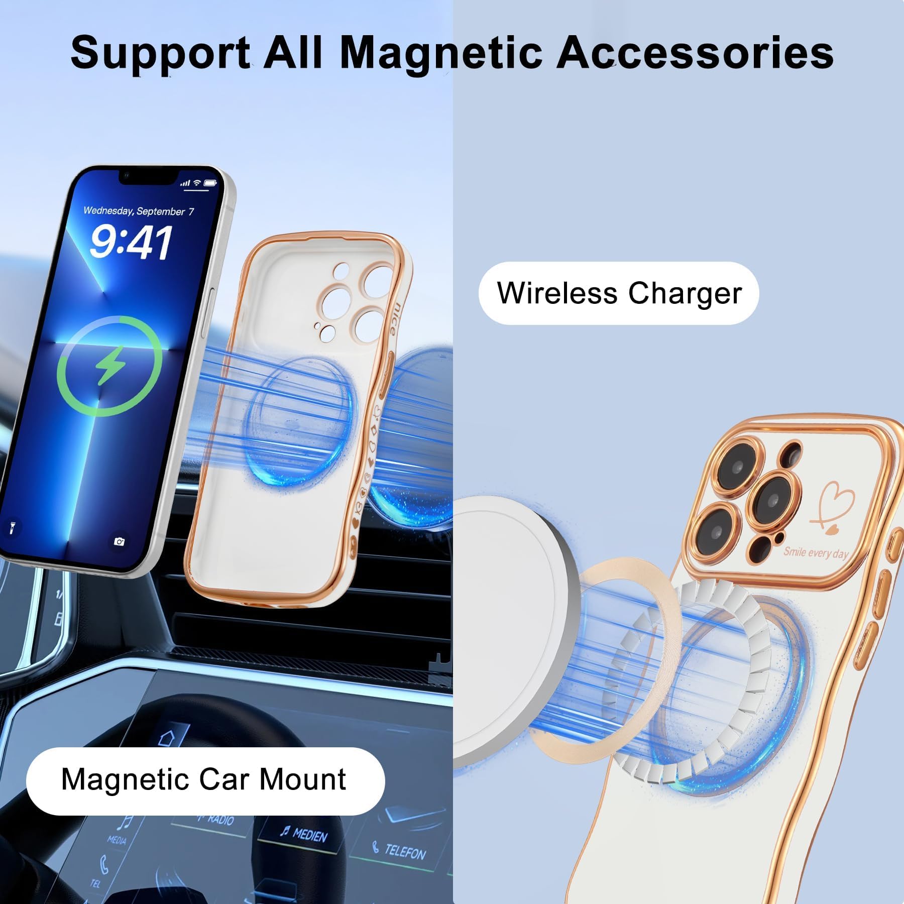 DEFBSC Magnetic Case for iPhone 16 Pro [Work with Magsafe] Curly