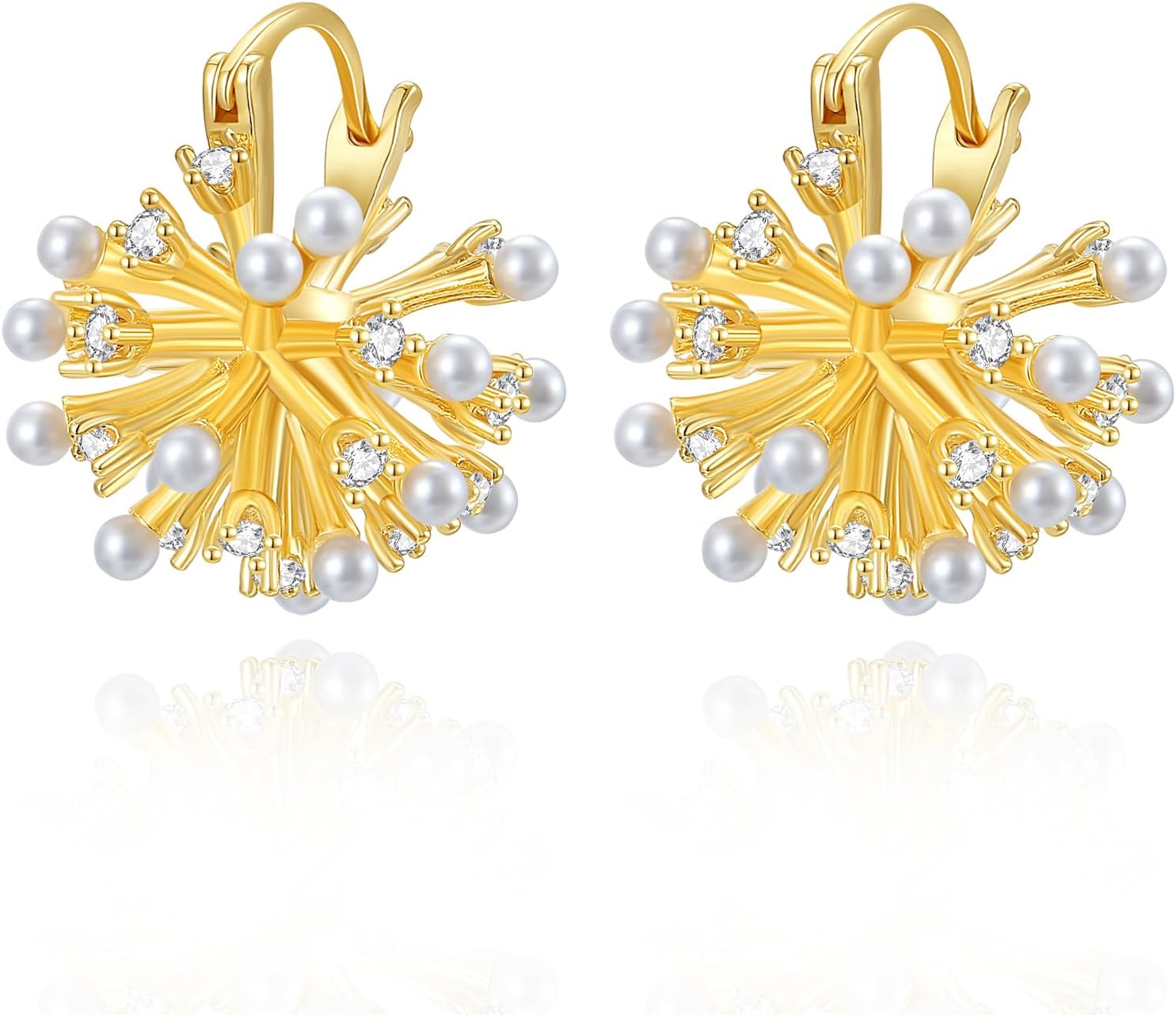 Gold Statement Earrings for Women, Firework Cubic Zirconia Stud Earrings 18K Gold Plated Dainty Jewelry For Women