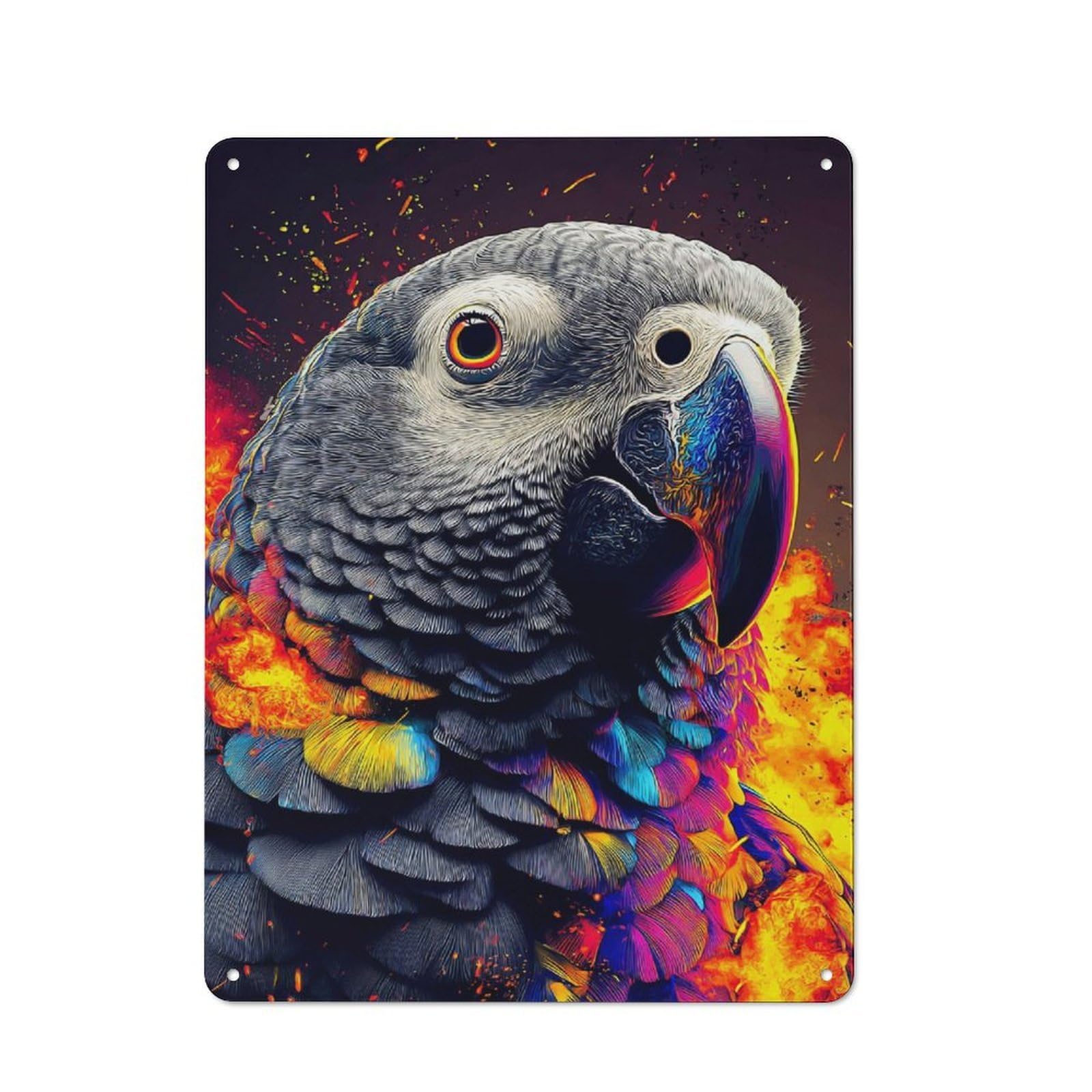 Junmoney Colorful Parrot In Flames Metal Wall Plaque With Design 40X30cm, Classic Retro Room Decor For Kitchen, Hallway, Bar Or Small Cafe