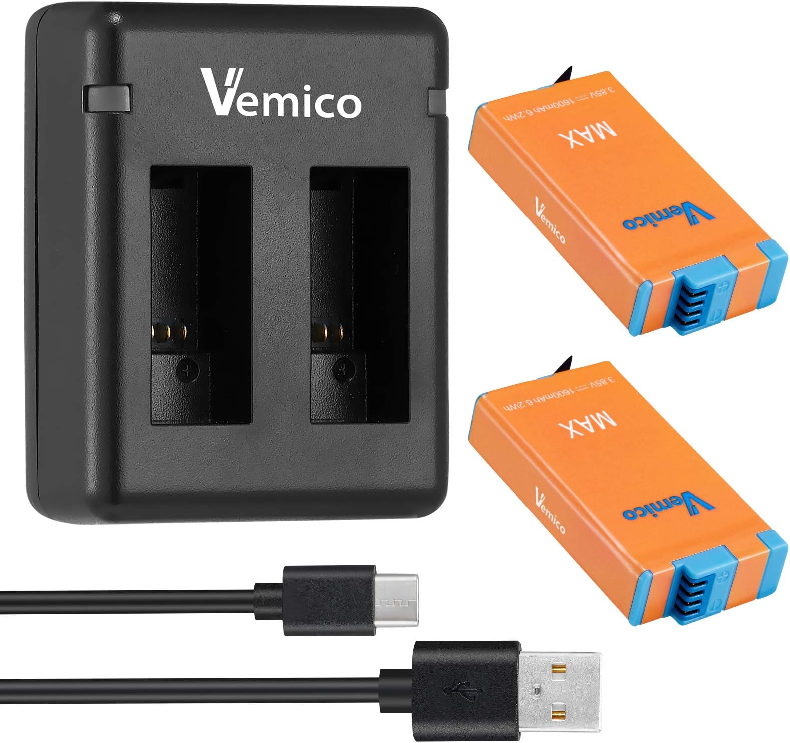Vemico GoPro Max 360 Battery Charger Kit 2 X 1600mAh Batteries