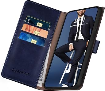 SUANPOT Design for iPhone 15 Pro Max 6.7 Wallet case with RFID Credit Card Holder,Flip Book PU Leather Cover Women Men for Apple 15ProMax Phone case Blue