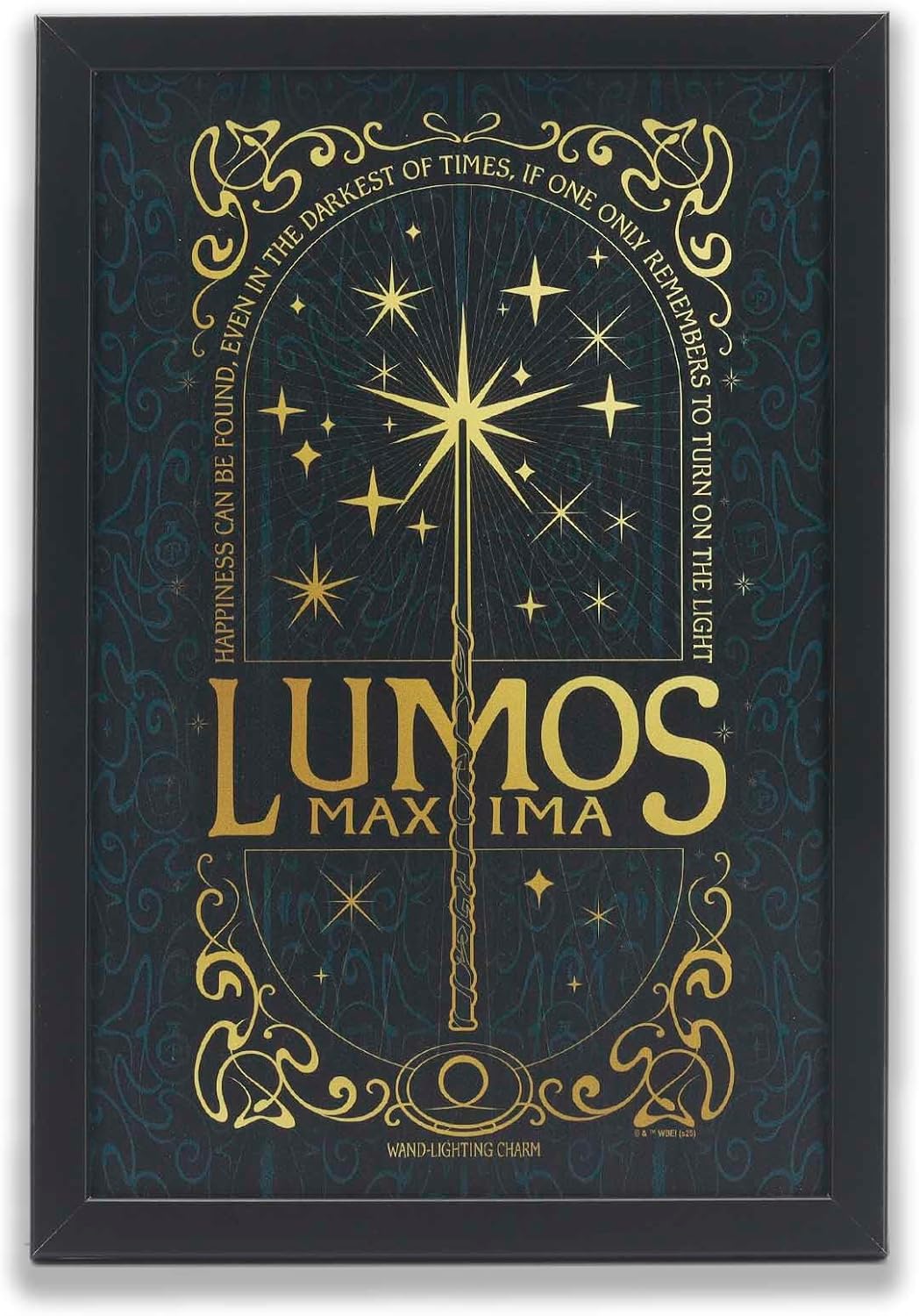Harry Potter Lumos Maxima Framed Wood Wall Art - Magical Lumos Wall Decor for Study, Library, or Bedroom