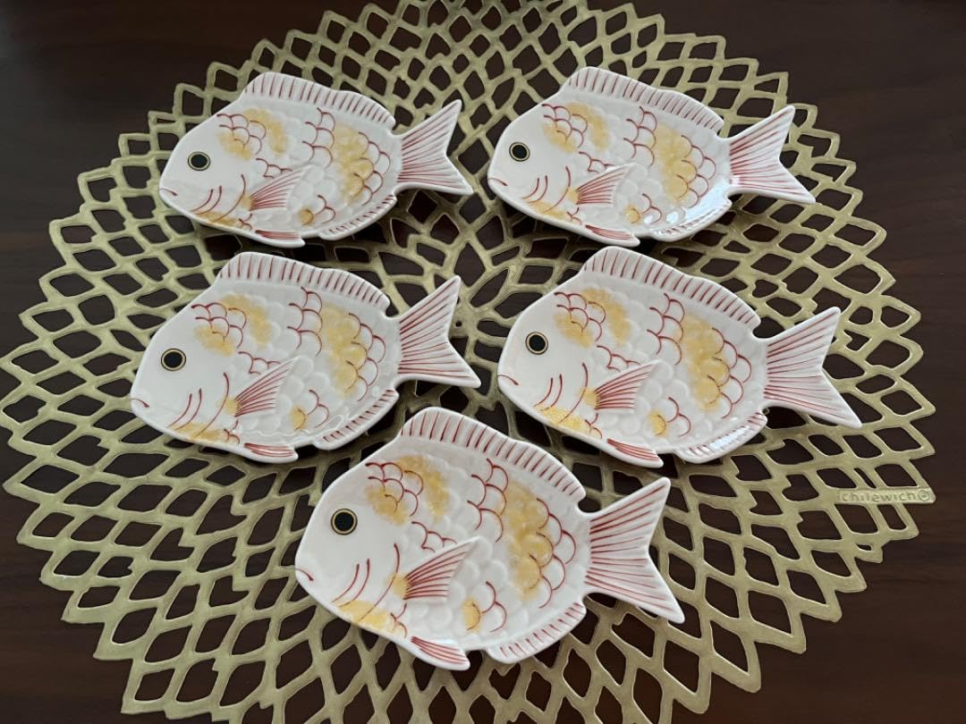 有田焼 幸楽窯 錦金叩鯛形銘々皿 5点セット