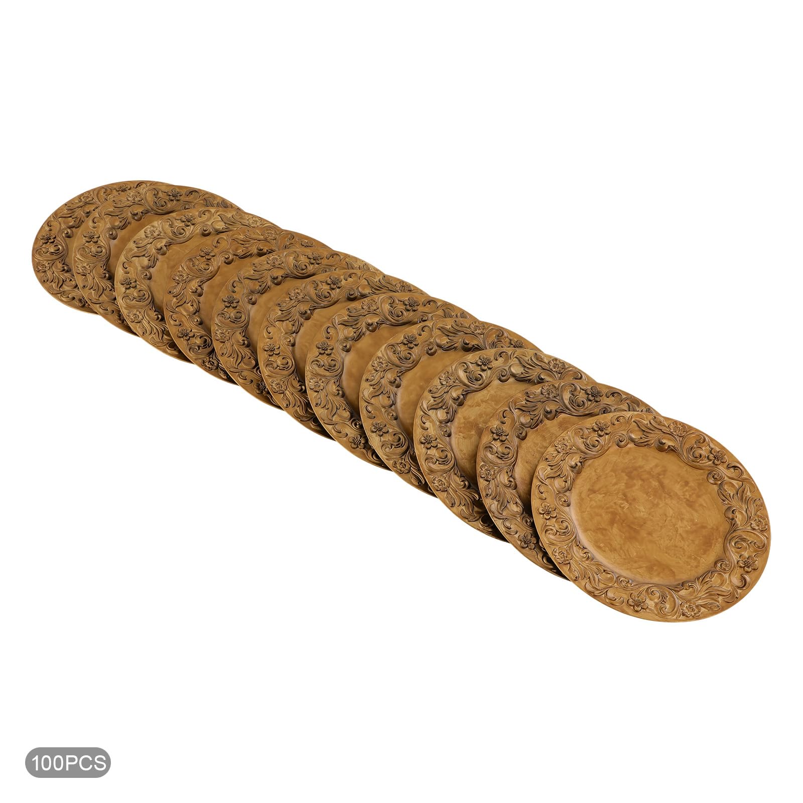 100 Stück Goldene Wiederverwendbare Platzteller, 33cm (Muster-C) | European Retro Einfarbige Unterteller, Runde Mehrweg Servierteller für Hochzeit, Party, Restaurant