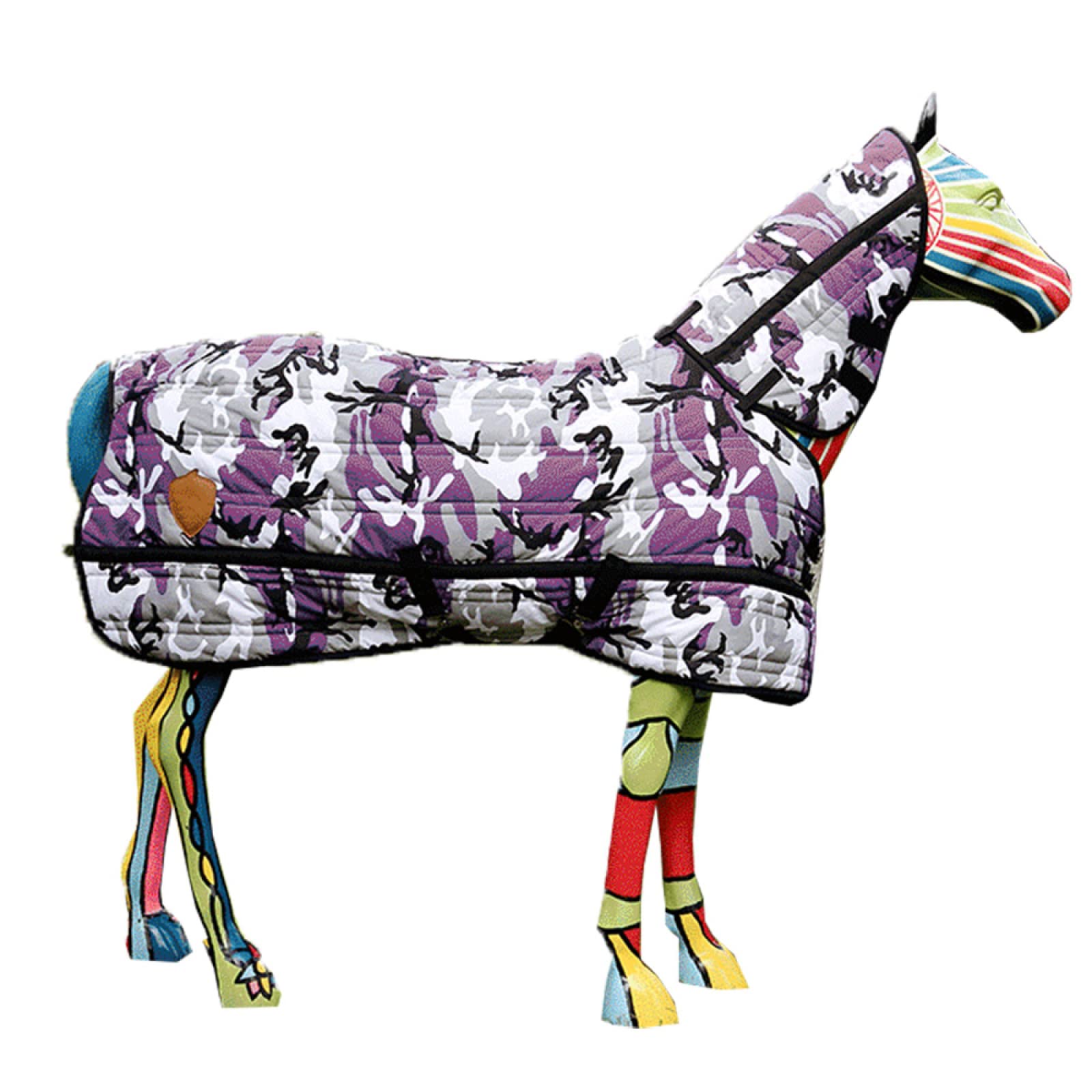 Mantas para Caballos de Invierno, Manta 1200D con Cuello Combinado, Camuflaje Impermeable, Manta de Invierno para Caballos con Cuello, Desmontable, Térmica, Cómoda, Mini Manta,3XL