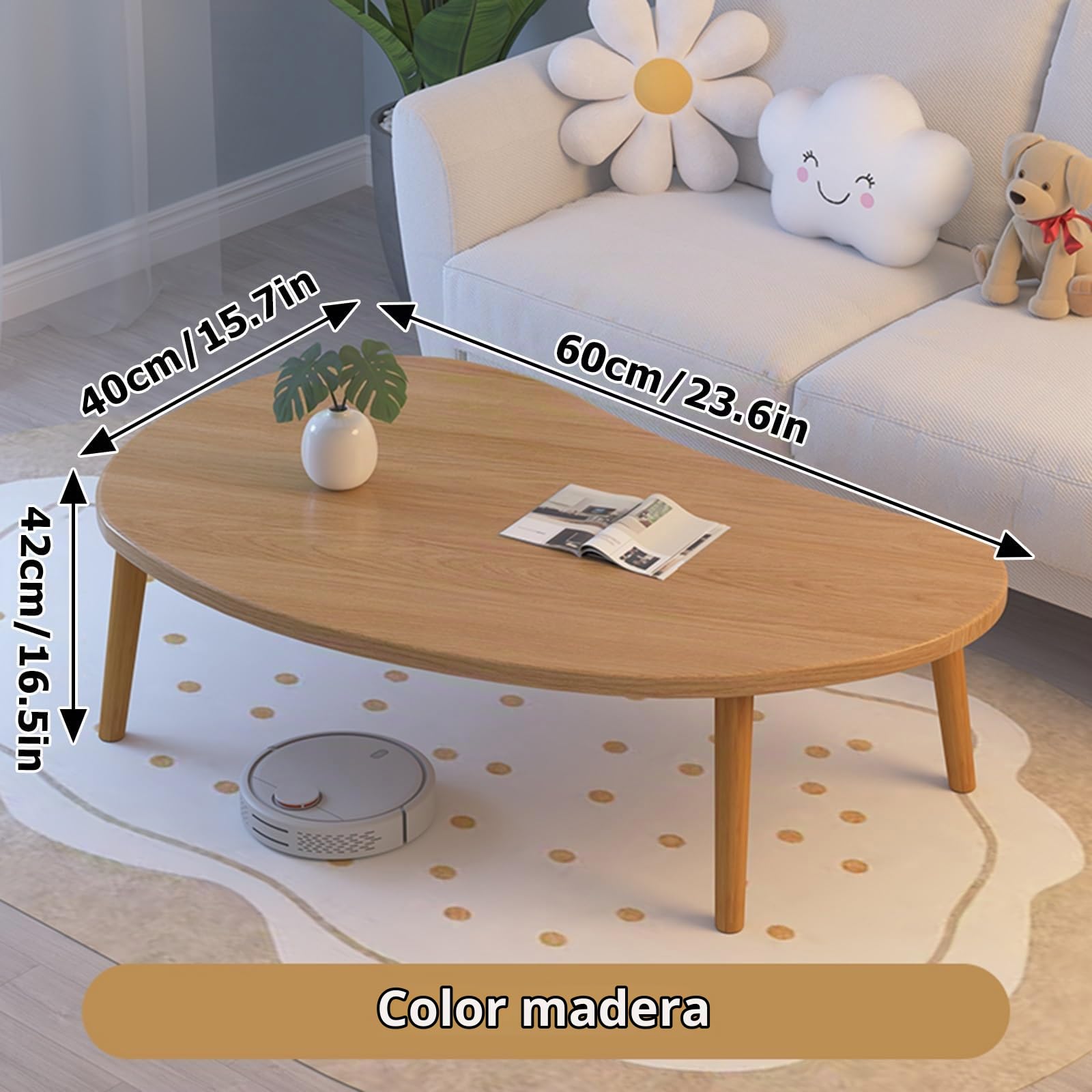 Slish & Functal Table basse convertible en bois 60 x 40 x 42 cm pour salon et canapé, parfaite pour les espaces modernes et la décoration d'intérieur.