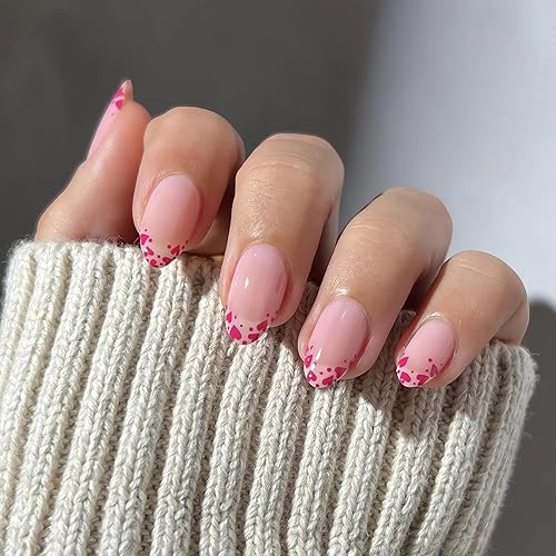 LPOODDNU Valentines Press on Nails Almond Medium Fake Nails Cute