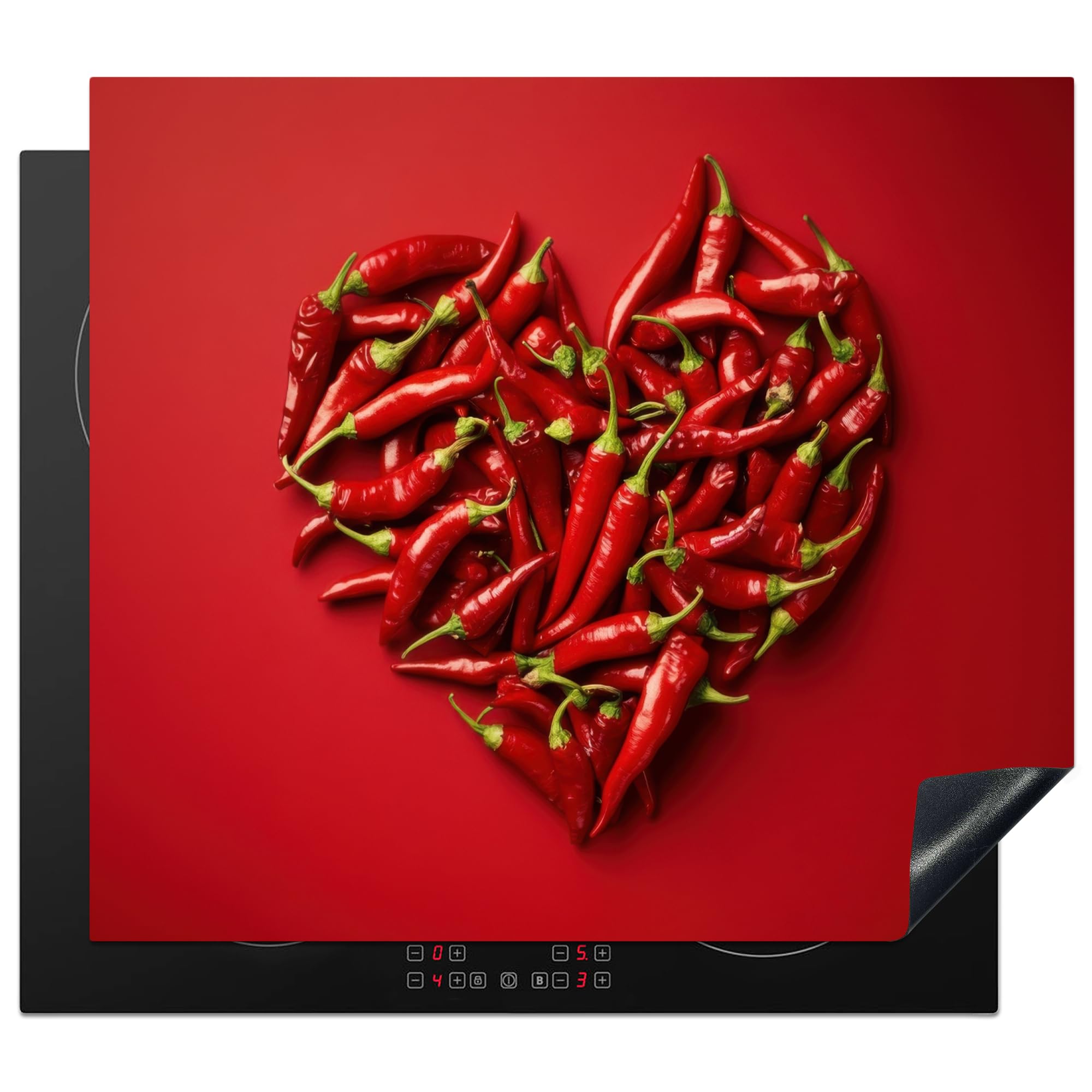 KitchenYeah© Induction Hob Cover Protector Mat 20.1"x23.2" / 59x51 cm Kitchen Universal Ceramic Covers for Electric Cookers Vinyl Peppers - Red - Heart