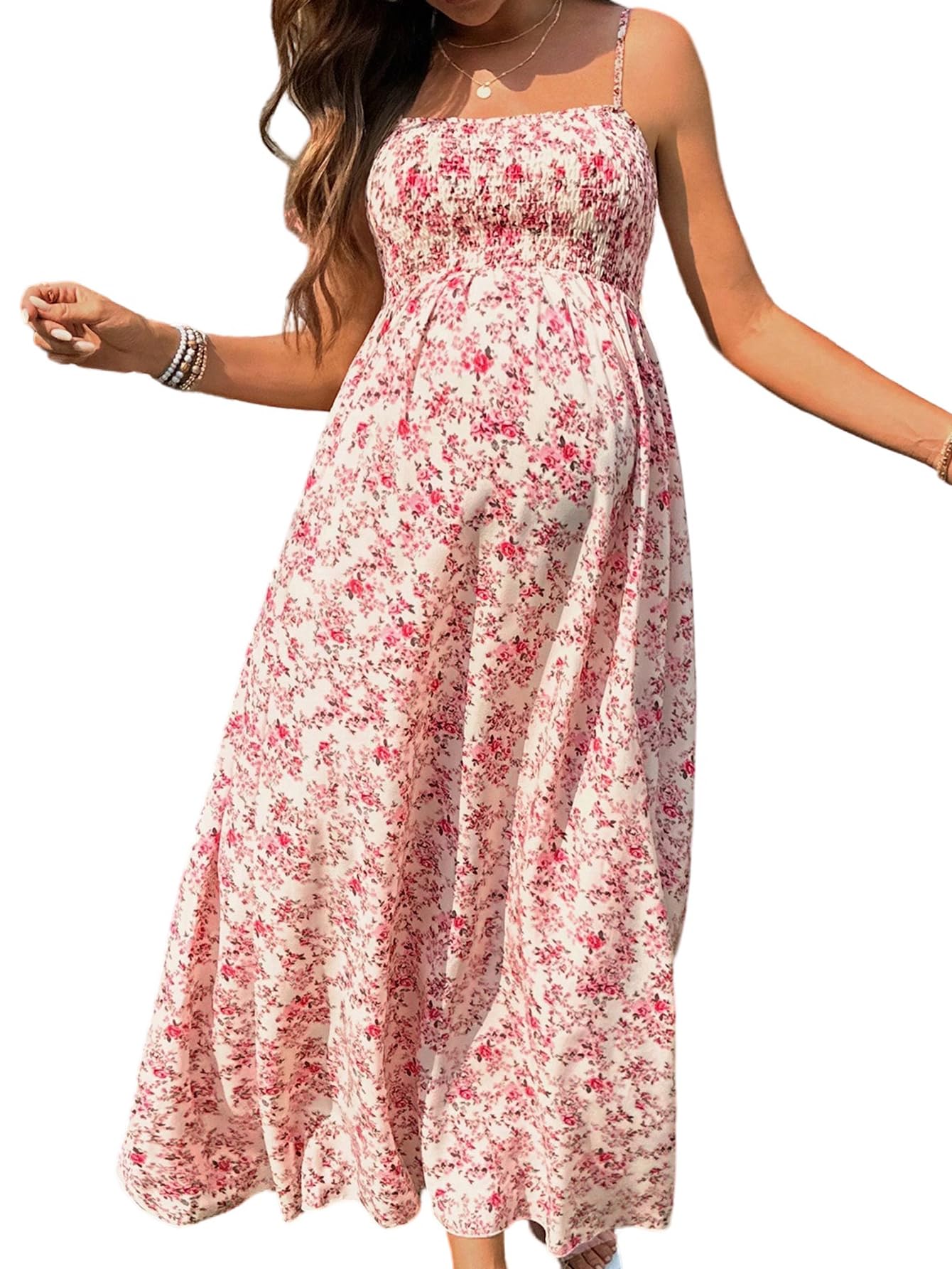 SweatyRocks Letnia sukienka damska dla kobiet w ciąży, sukienka w kwiaty, na ramiączkach spaghetti, elegancka sukienka letnia, sukienka ciążowa, sukienka na imprezę, urlop