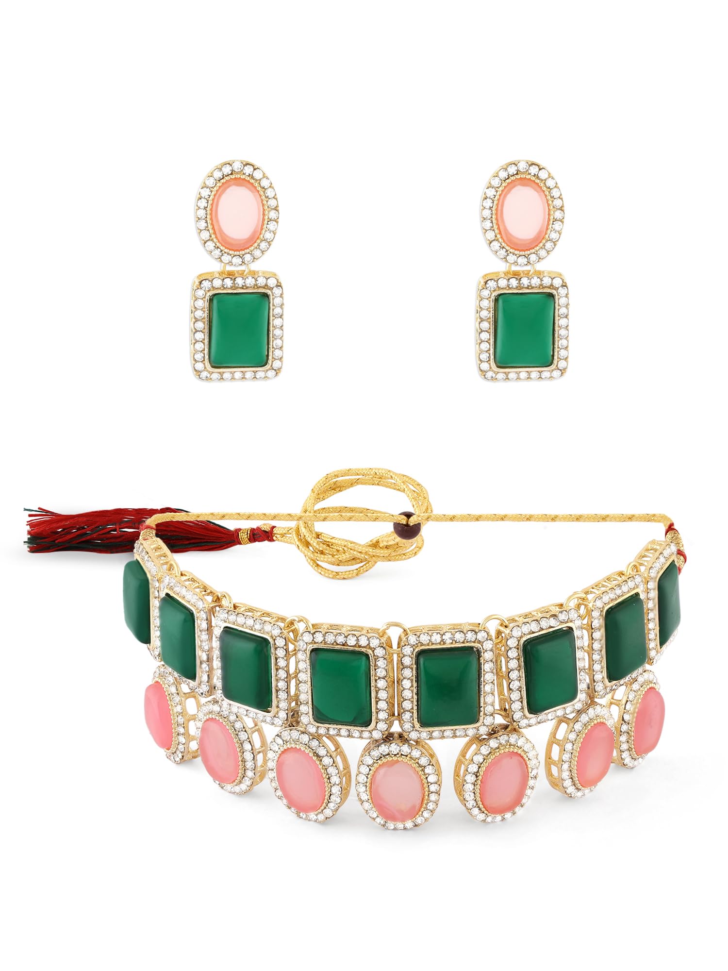 ZAVERI PEARLS Green Pink Stones Austrian Diamonds Embellished Choker Necklace & Earring Set For Women-ZPFK17555 (B0CWNT7RP1) Amazon Price History, Amazon Price Tracker