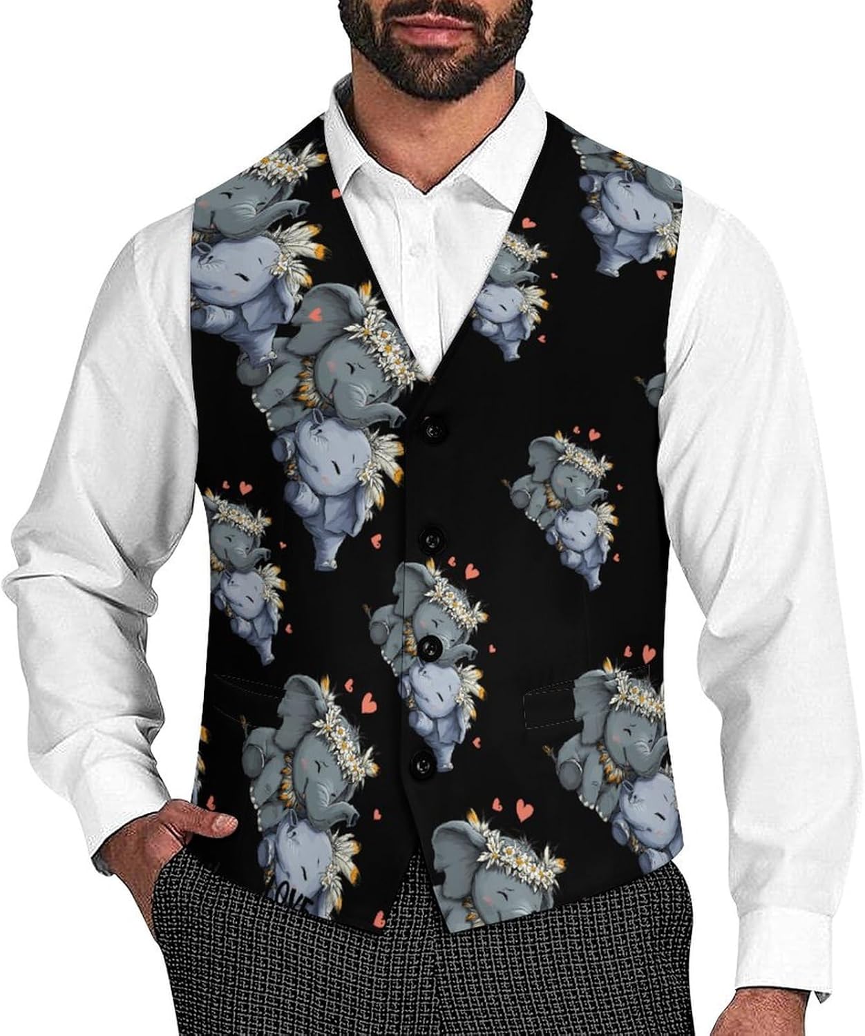 Cute Elephant I Love You Men's Suit Vest Formal Vests Casual Dress Fit Waistcoat Casual Tuxedo for Business