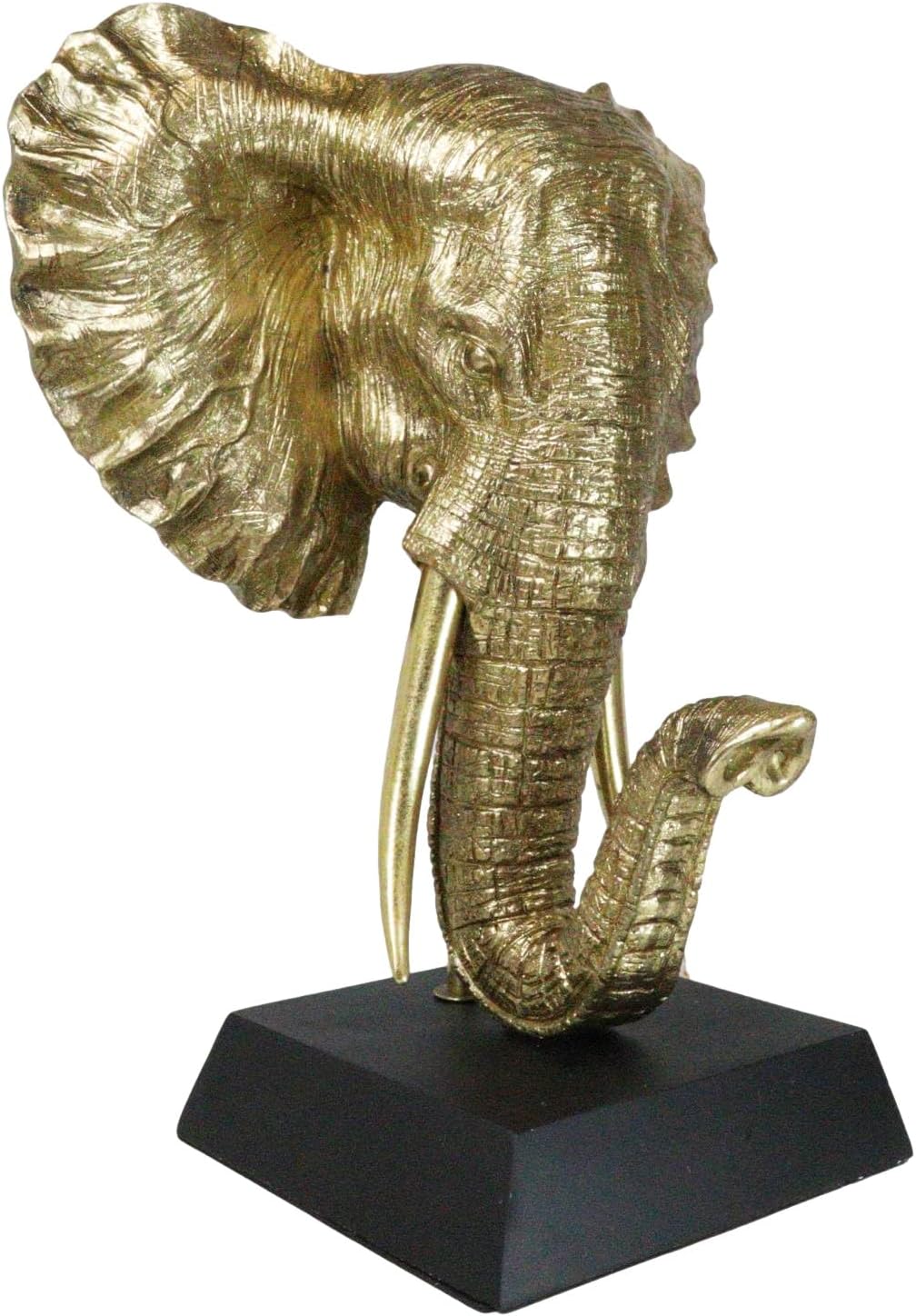 Ebros Gift Large 18" H Gold Patina Safari African Bush Elephant Head Bust Sculpture On Museum Gallery Pedestal Base Rustic Wildlife Forest Jungle Elephants Lucky Auspicious Feng Shui Decor Figurine