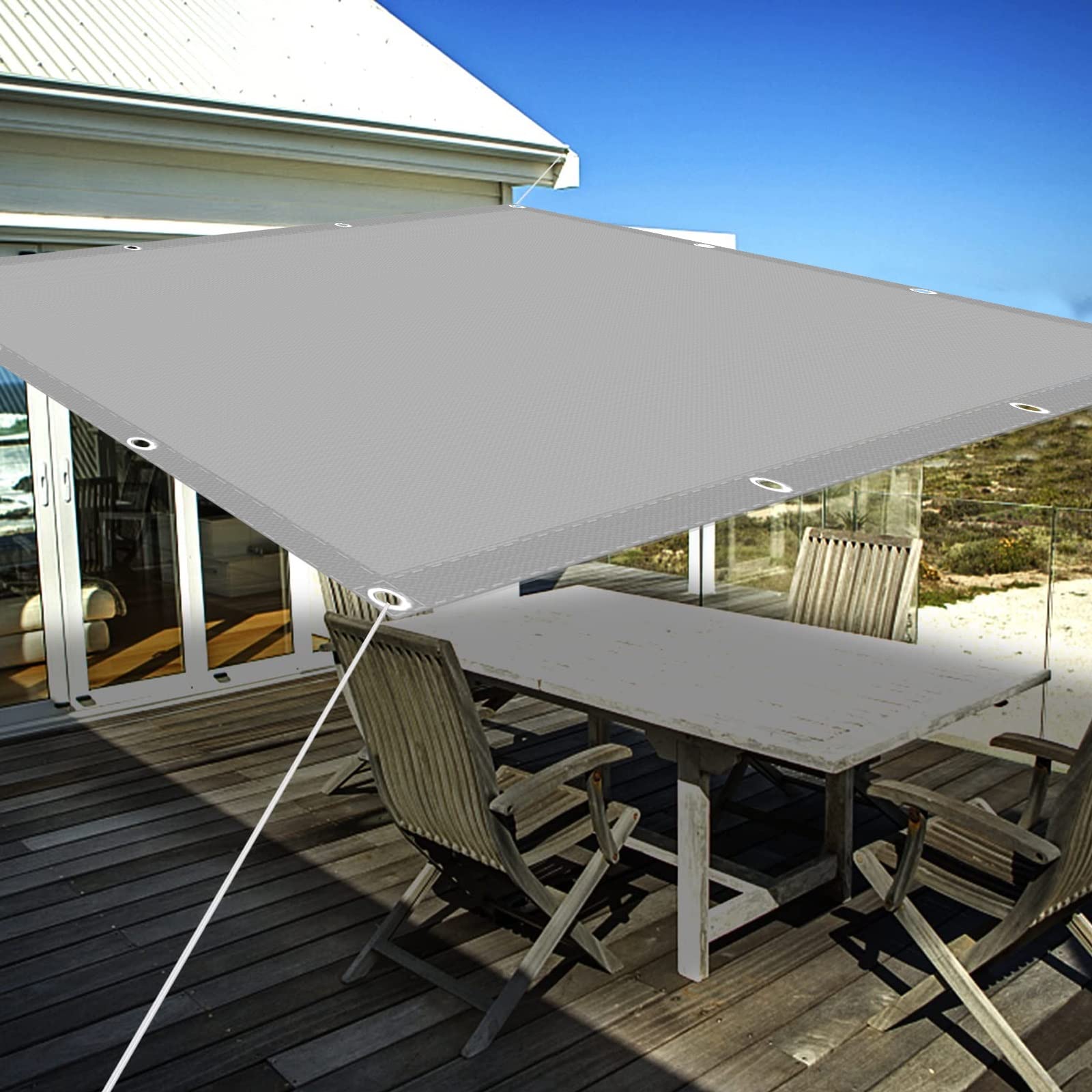 Voile d'ombrage rectangulaire 2.5x6.5m gris clair pour jardin et terrasse
