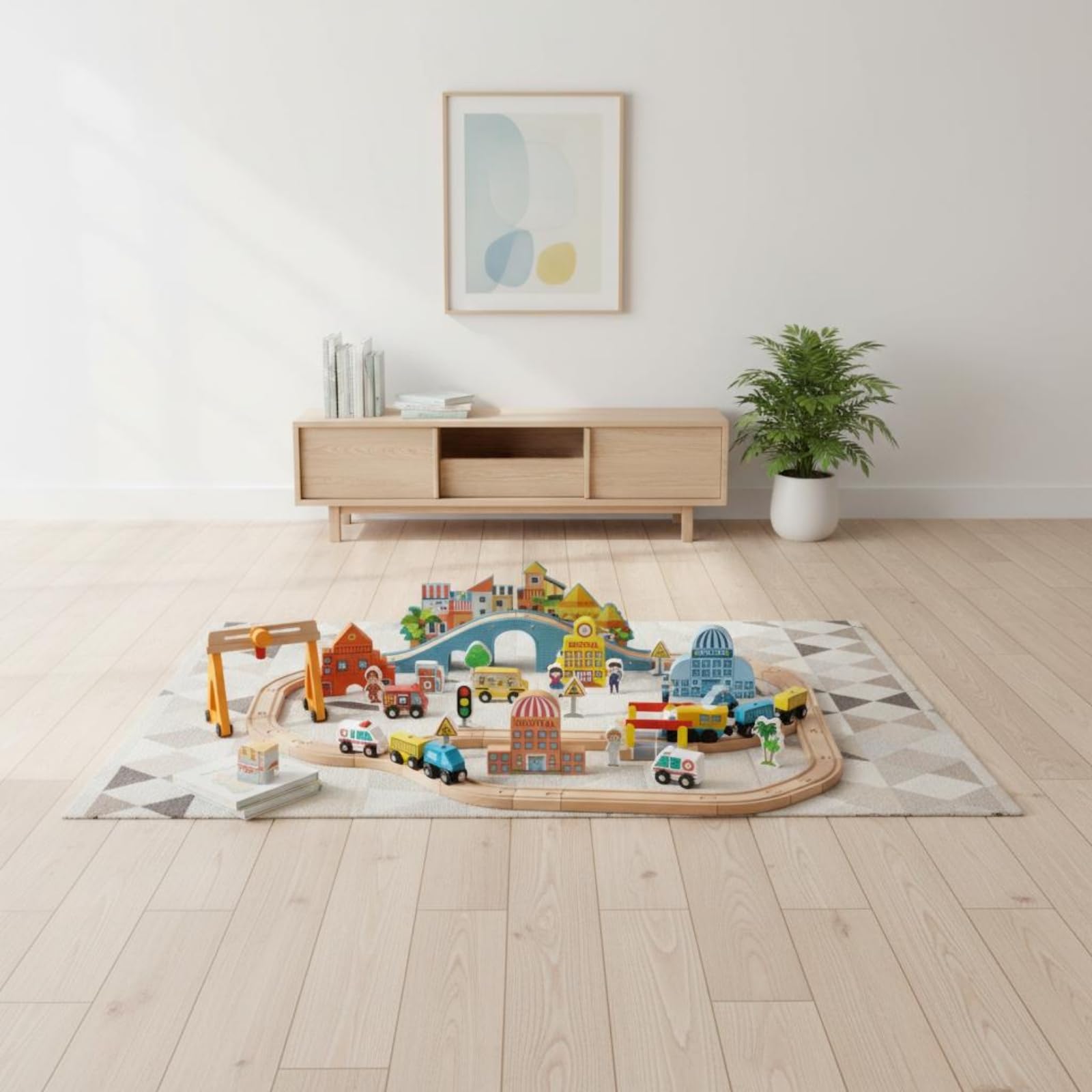 Kinder Holz Spielzeugzug Set Holzeisenbahn Zugstrecke Schienenset Zubehör Elektrisch Kreativset Kombinierbar Rollenspiel Welt Fördert Feinmotorik für