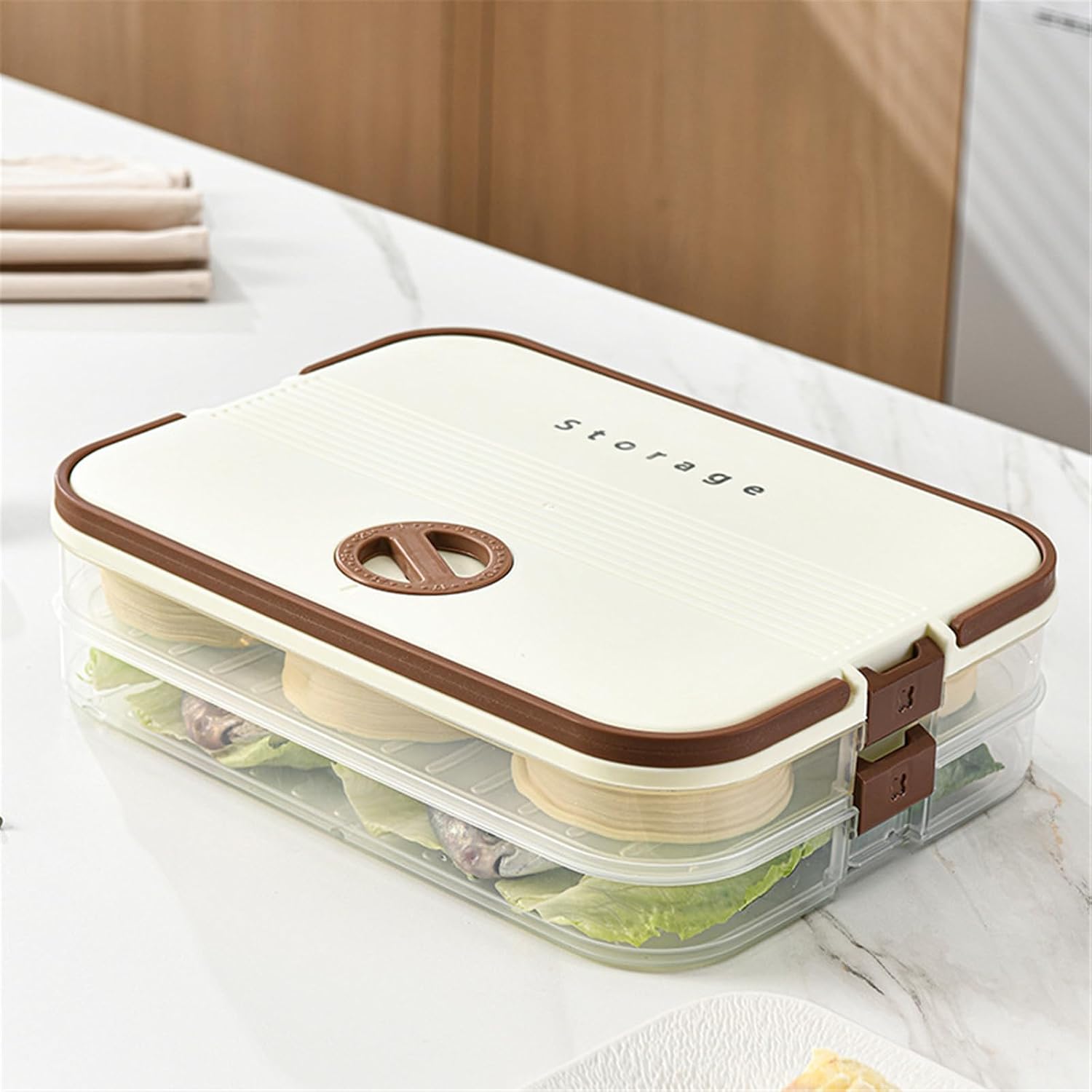 Clear Dumpling Storage Box With Manual Date Timer Stackable Freezer Container Portable For Organized Kitchen Use