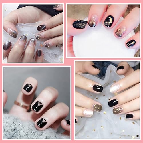 Miniatura 5 de SILPECWEE 16 hojas de envolturas de uñas de estilo negro para mujer tiras de esmalte de uñas adhesivas con purpurina de color sólido calcomanías de