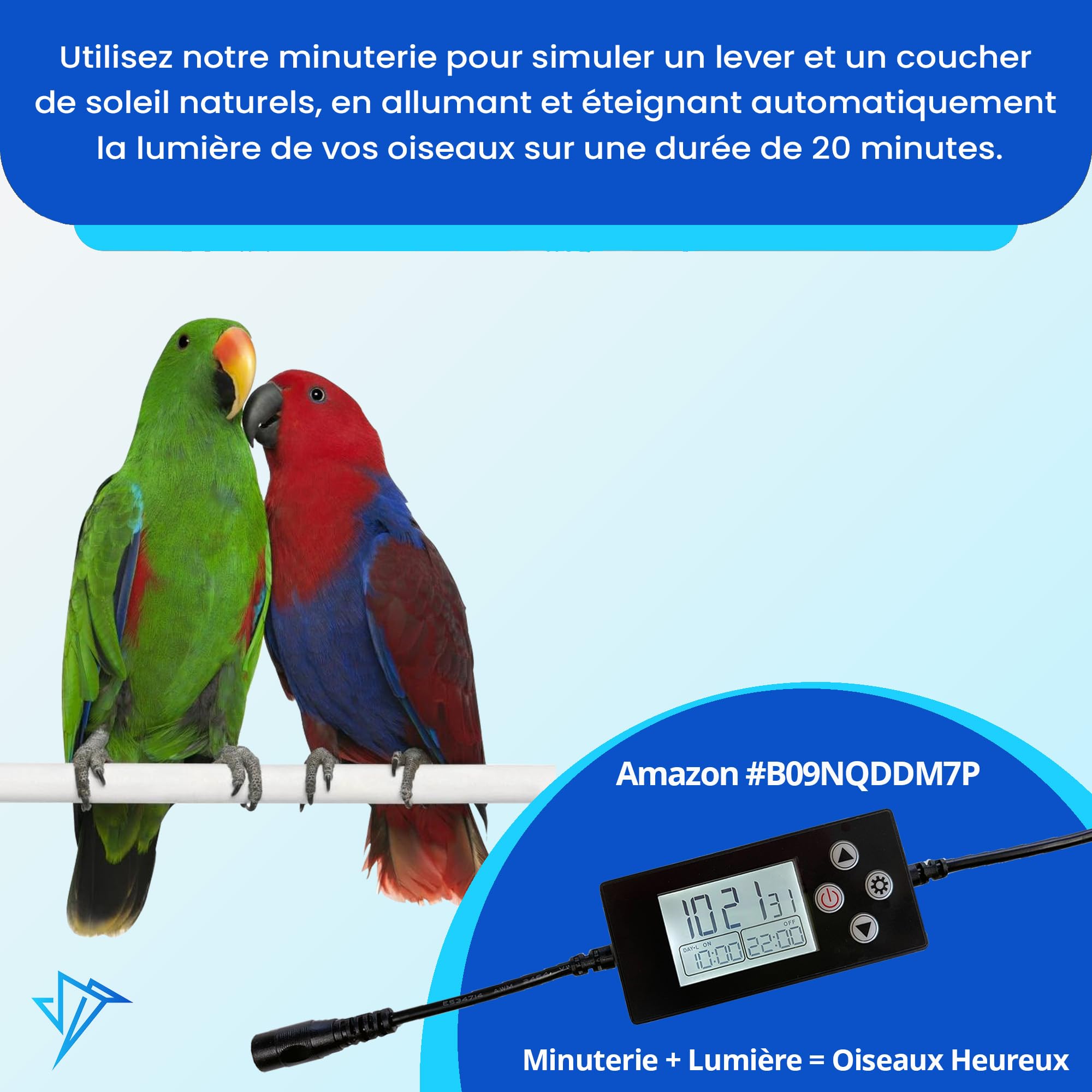 Lampe pour Cage à Oiseaux HappyBird Lighting avec Protection Anti-Morsure – Lampe LED Plein Spectre pour Animaux – Sécurisée pour Les Oiseaux à Crochet – Facile à Installer