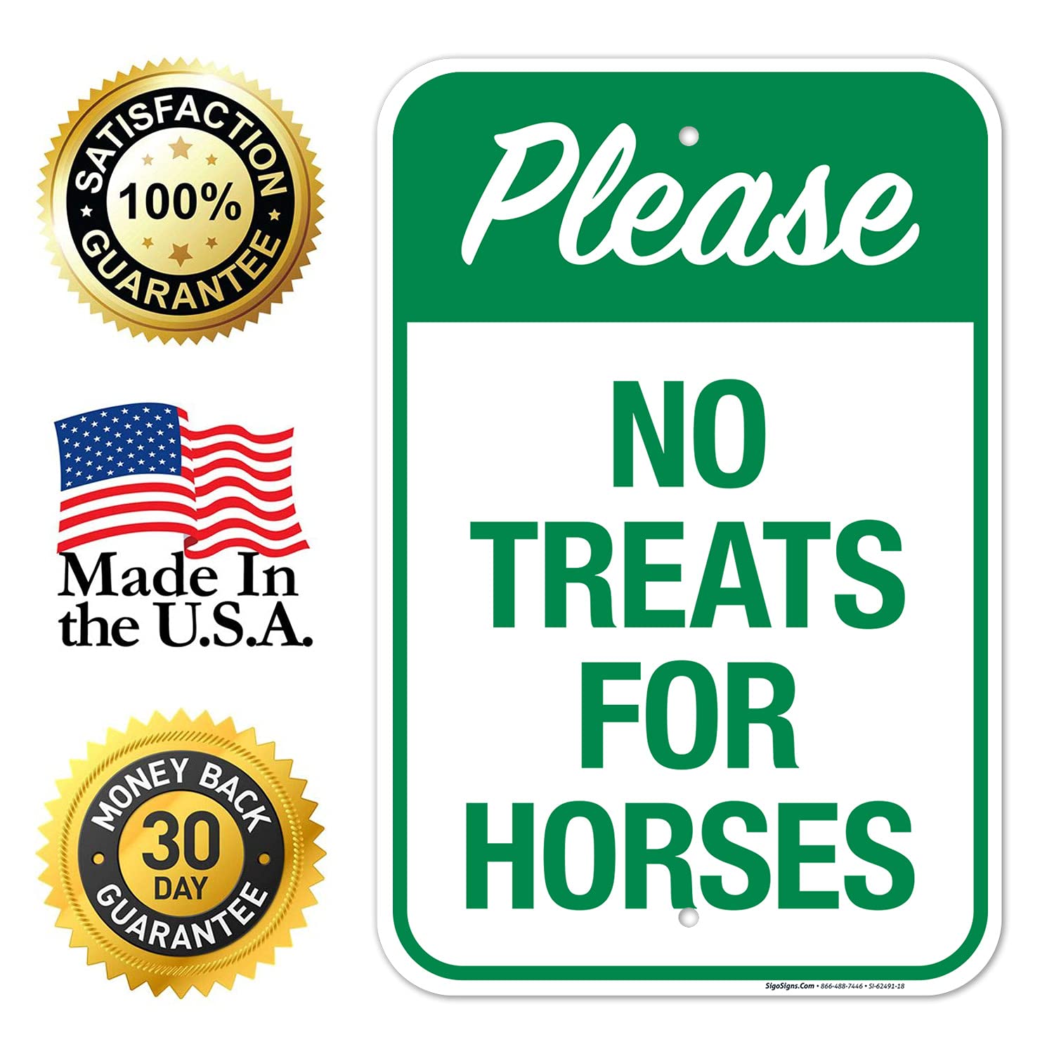 Please No Treats for Horses Sign, 12x18 Inches, Rust Free .063 Aluminum, Fade Resistant, Made in USA