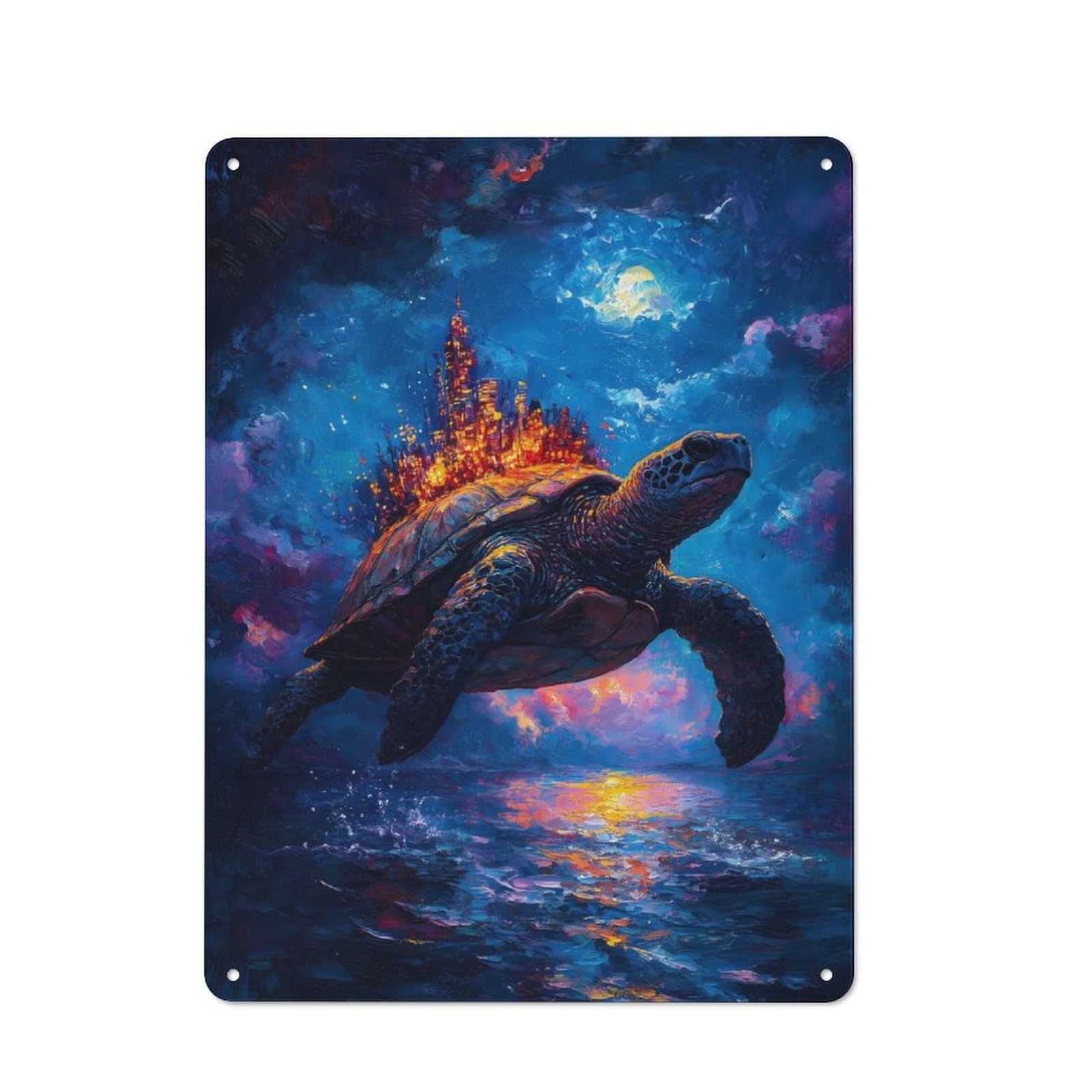 Junmoney City On Turtles Back Printed Metal Sign 40X30cm For Living Room Or Hallway, A Decorative Christmas Gift For Living Room Decor Lovers