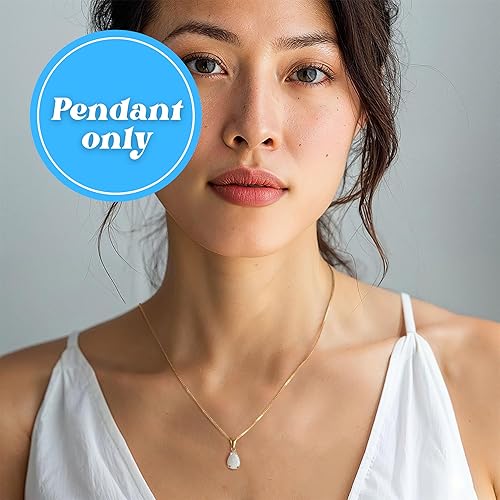 Miniatura 2 de 14K Gold White Opal Pendant - Dainty Pear-Shape Teardrop Pendant, 7x10mm 14K Solid Yellow Gold Pendant, October Birthstone Opal Gemstone - Handmade