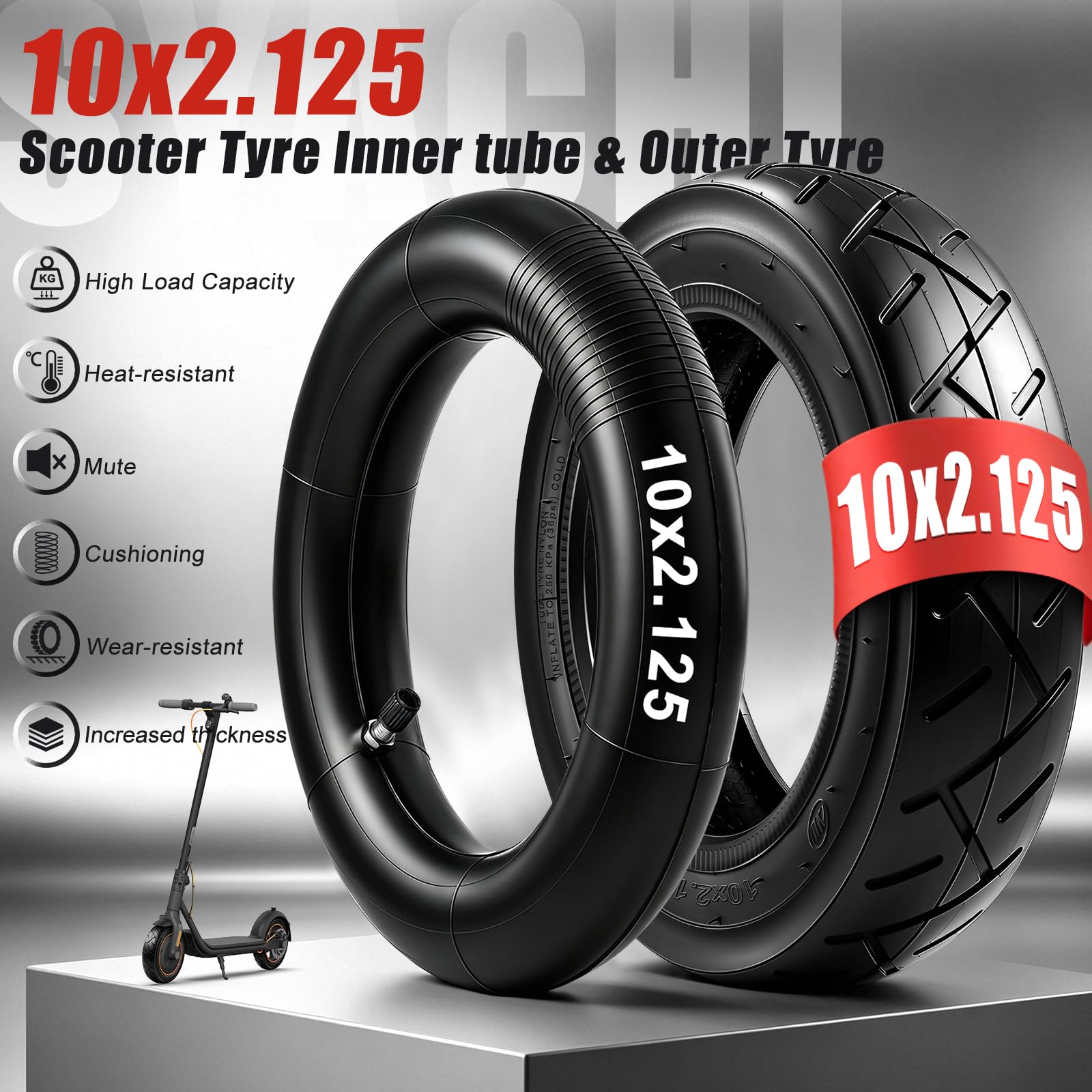SYACHI E-Scooter Schlauch 10x2.125 Zoll – Verdickt (1,8 Mm), 2 Stück, Hohe Elastizität, Pannensicher – Für E-Roller SYACHI E-Scooter Schlauch 10x2.125 Zoll – Verdickt (1,8 Mm), 2 Stück, Hohe Elastizität, Pannensicher – Für E-Roller