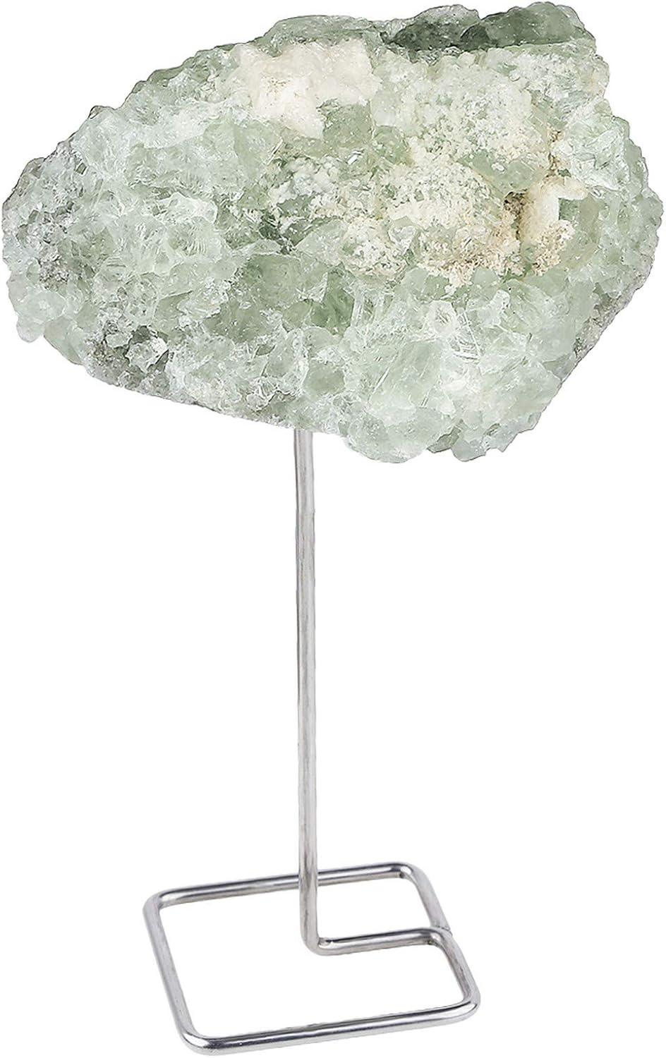Amogeeli Natural Fluorite Healing Rough Stone Home Decor on Metal Stand, Reiki Raw Gemstone Specimen