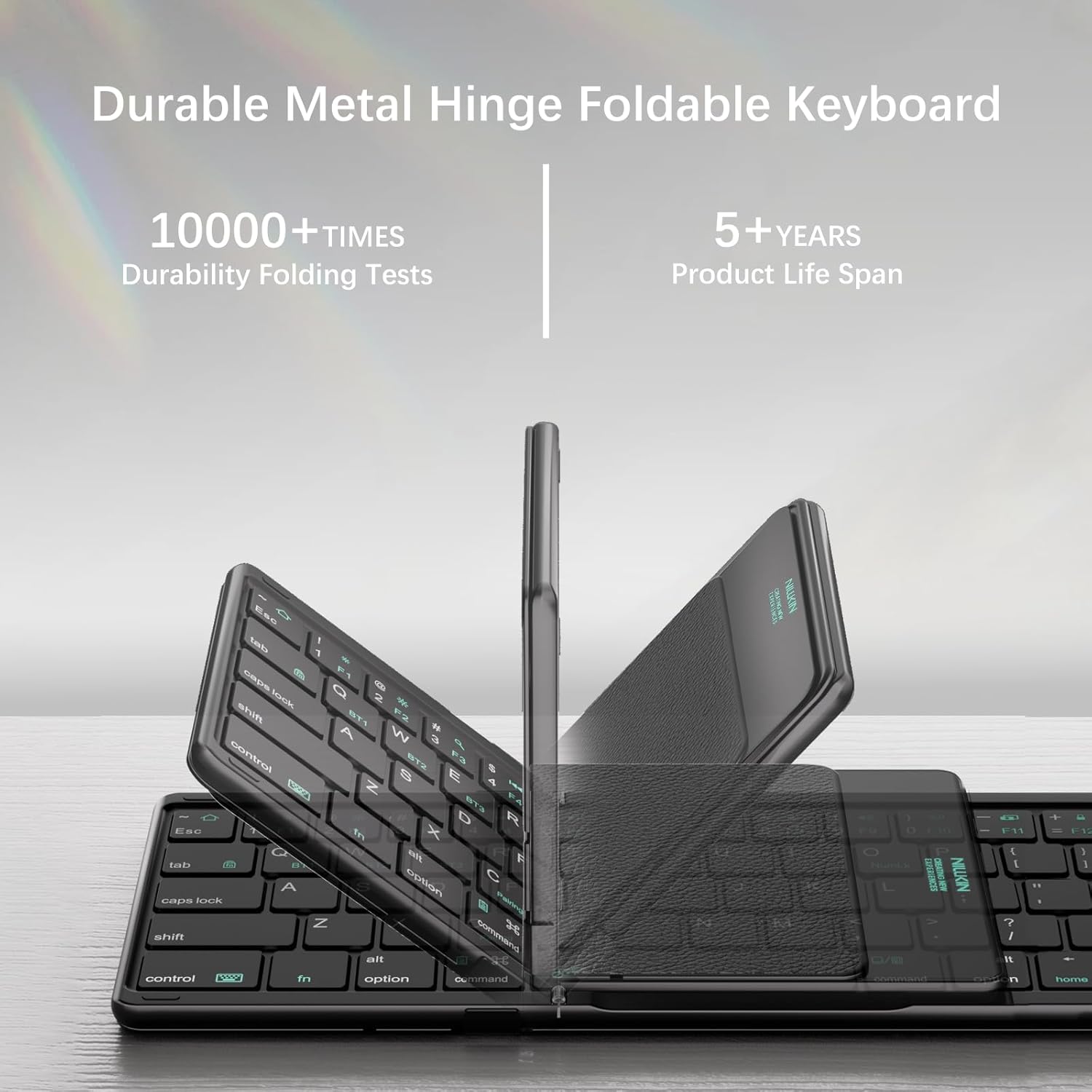 Nillkin Upgraded Foldable Bluetooth Keyboard with Touchpad & Number Pad, Portable Wireless Keyboard for Travel, Pocket-Sized, Full Size Keys, Support 3 Devices for iPad Laptop Tablets Phone, Black - Image 9