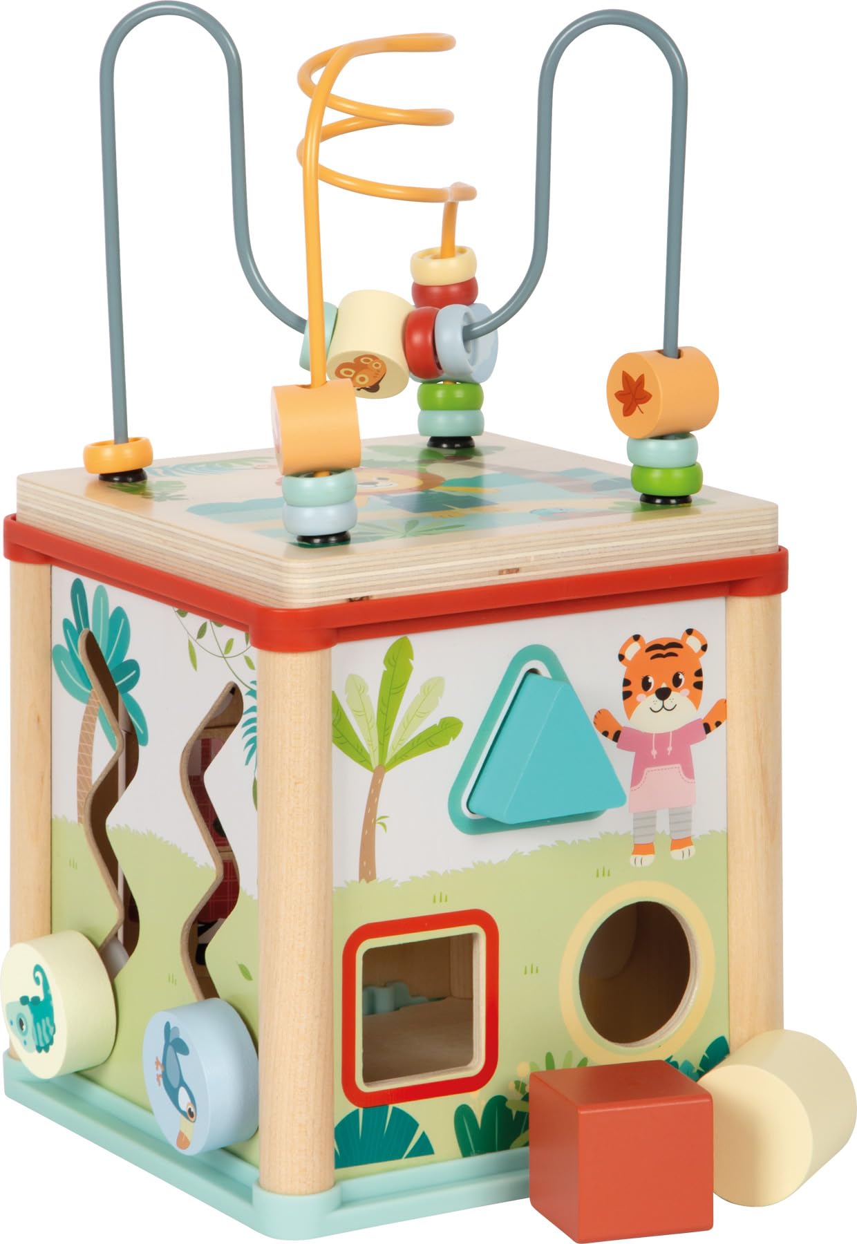 small foot Motor Activity Cube ‘Jungle Friends’, FSC® 100% certified wood, 5 playable surfaces, for ages 1+ years, 12765