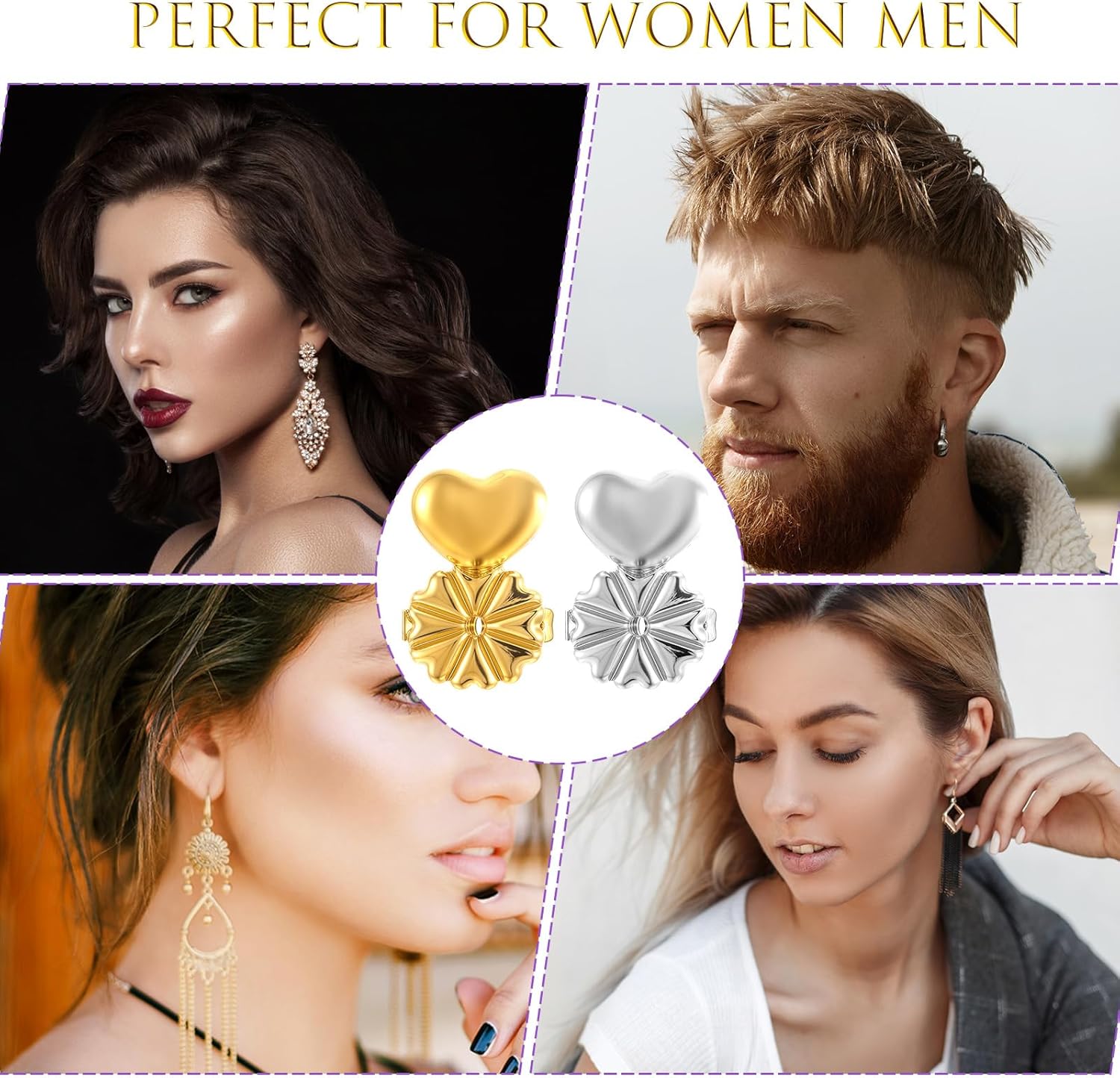 4 Pairs Earring Backs for Droopy Ears, Earring Lifter for Heavy Support Backs Large Backing Studs Secure Backers for Earlobe Stretched Earlobes Big Studs (Heart) - Image 7