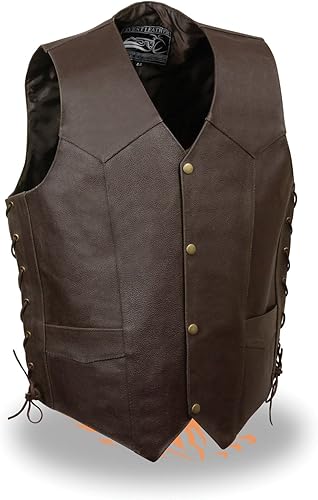 Miniatura 4 de Chaleco de cuero para hombre con cabeza de águila y estrellas en relieve con encaje lateral marrón y negro