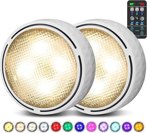 Luces LED de disco con control remoto, luz inalámbrica para armario, funciona con pilas, luces debajo del gabinete, luz de grifo que cambia de