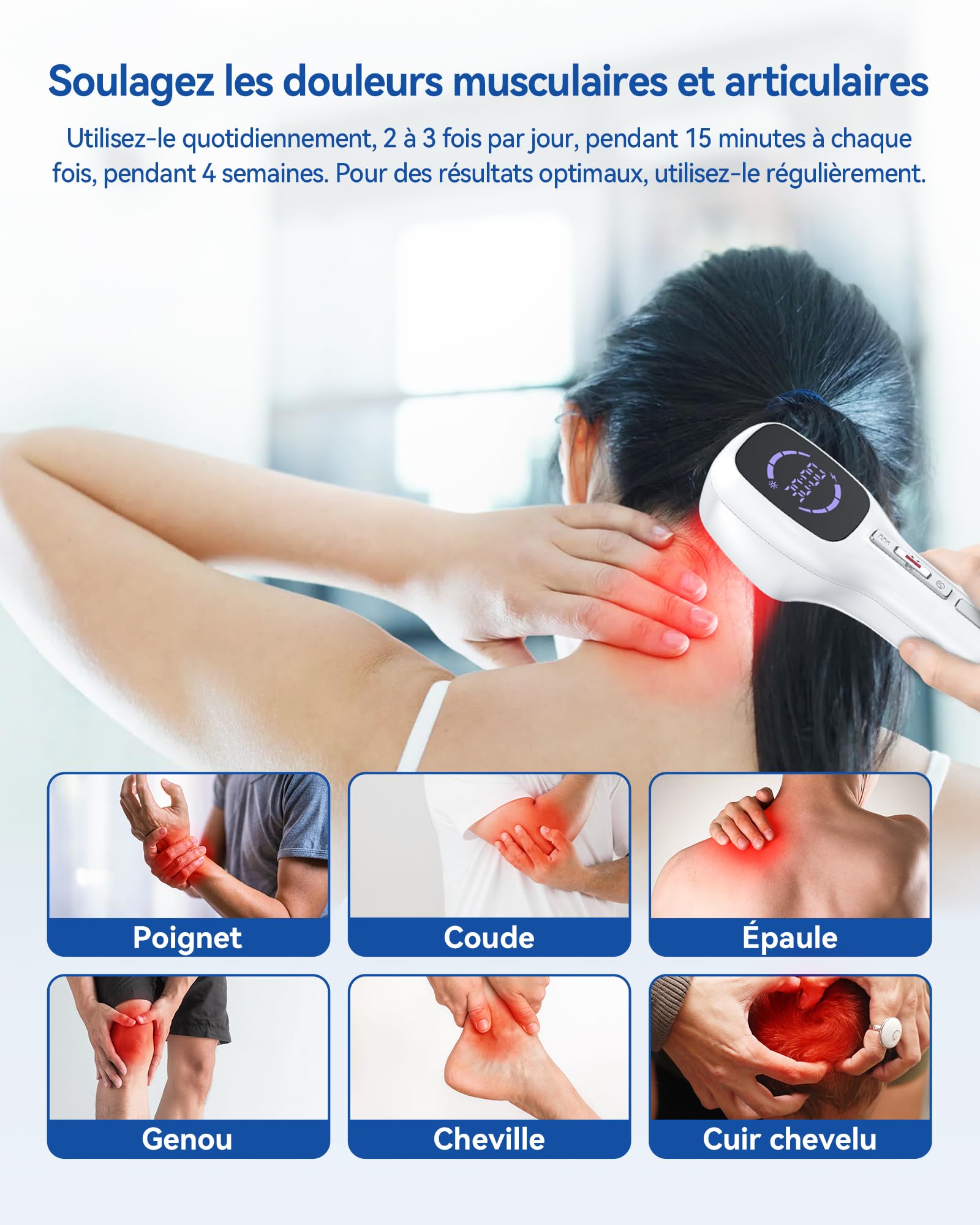 Dispositivo de terapia láser frío, Tratamiento con infrarrojos 4000 mAh, 4x808nm +14x650nm, Lámpara Infrarroja para cuidado muscular y articular, personas y mascotas (blanco y negro)