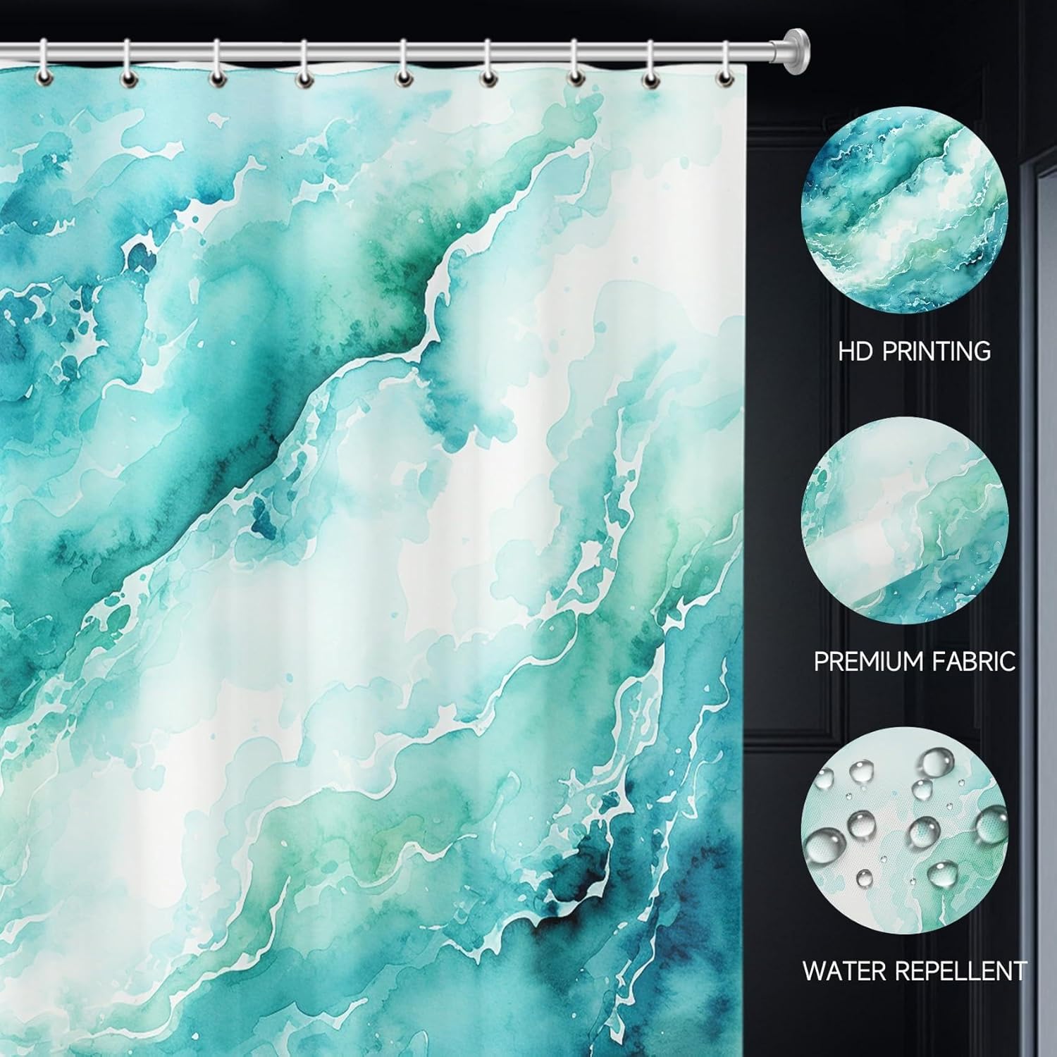 Green Ombre Texture Bathroom Shower Curtain 47X75in/120x190cm Modern Luxury Abstract Fluid Ink Art Washable Fabric Shower Curtain for Bathroom Decor, Waterproof Quick-Drying with Hooks