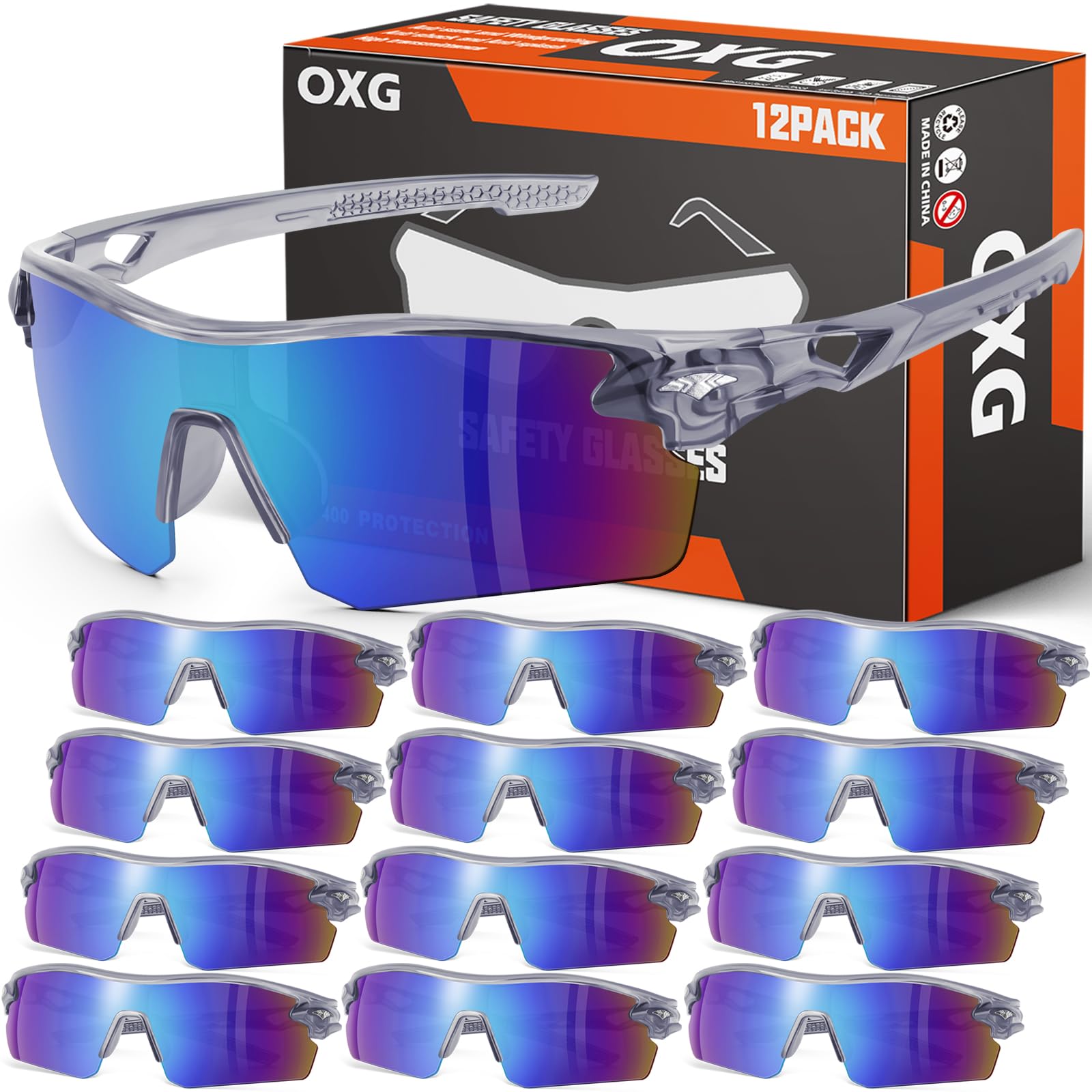 OXG 12 Pack Safety Glasses for Men Women, ANSI Z87.1 Safety Goggles Impact Resistant Protective Eyewear for Work, Outdoor