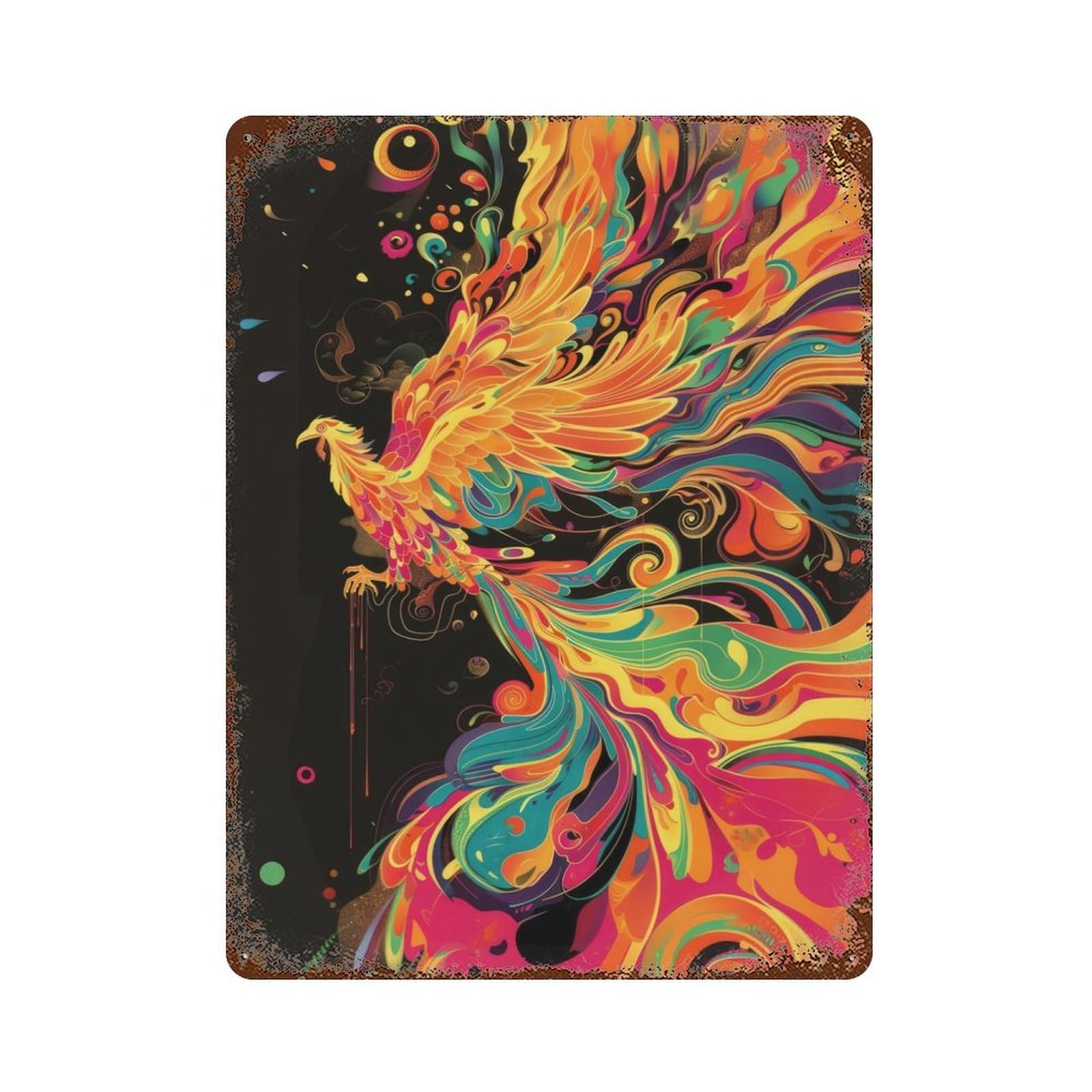 Rust Effect Tin Sign Swirling Colour Phoenix 15.7"x11.8", Vintage Wall Decor for Basement, Hobby Room And Garage Decor