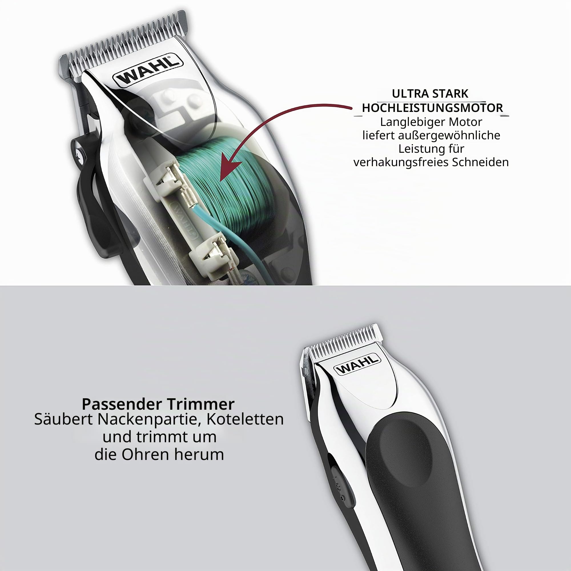 Wahl Clipper Deluxe Chrome Pro, komplettes Haar- und Trimmset, inklusive schnurgebundener Schermaschine, schnurlosem Akku-Trimmer und Stylingschere, für einen Schnitt jedes Mal – Modell 79524-5201M