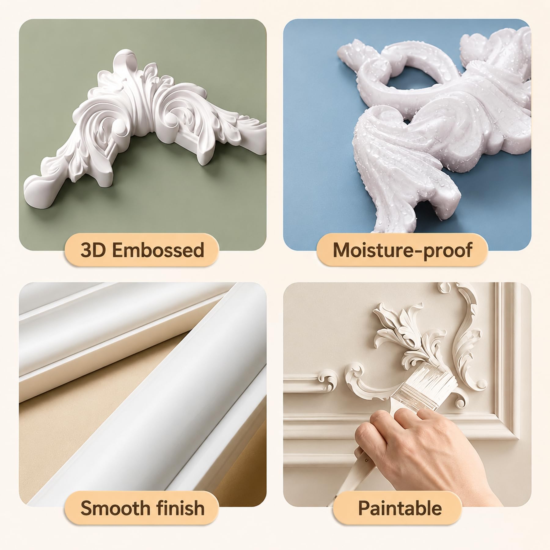 Moldura Decorativa De Pared con 2 Esquineros Kit De Molduras Flexibles De PVC Y PU para Techo Y Pared Pintable Diseño Clásico para Decoración De Interiores Style O,S