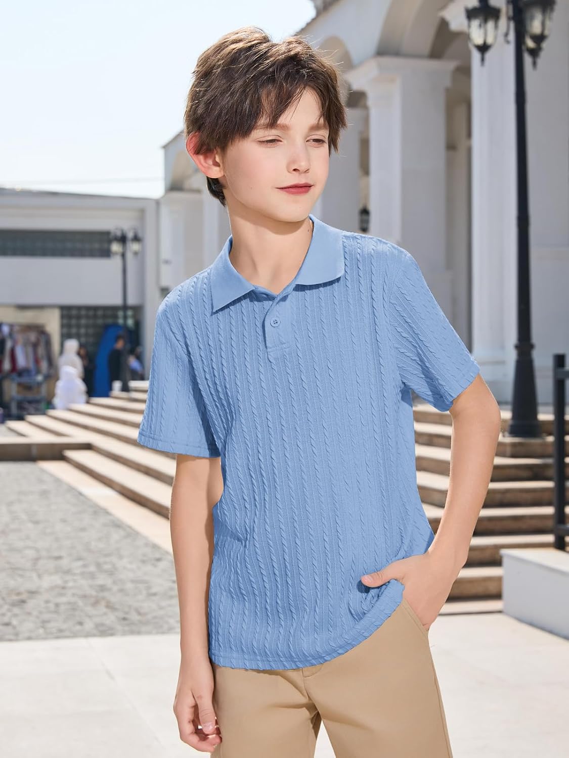 Haloumoning Boys Knit Short Sleeve Polo Shirt School Uniform Shirts