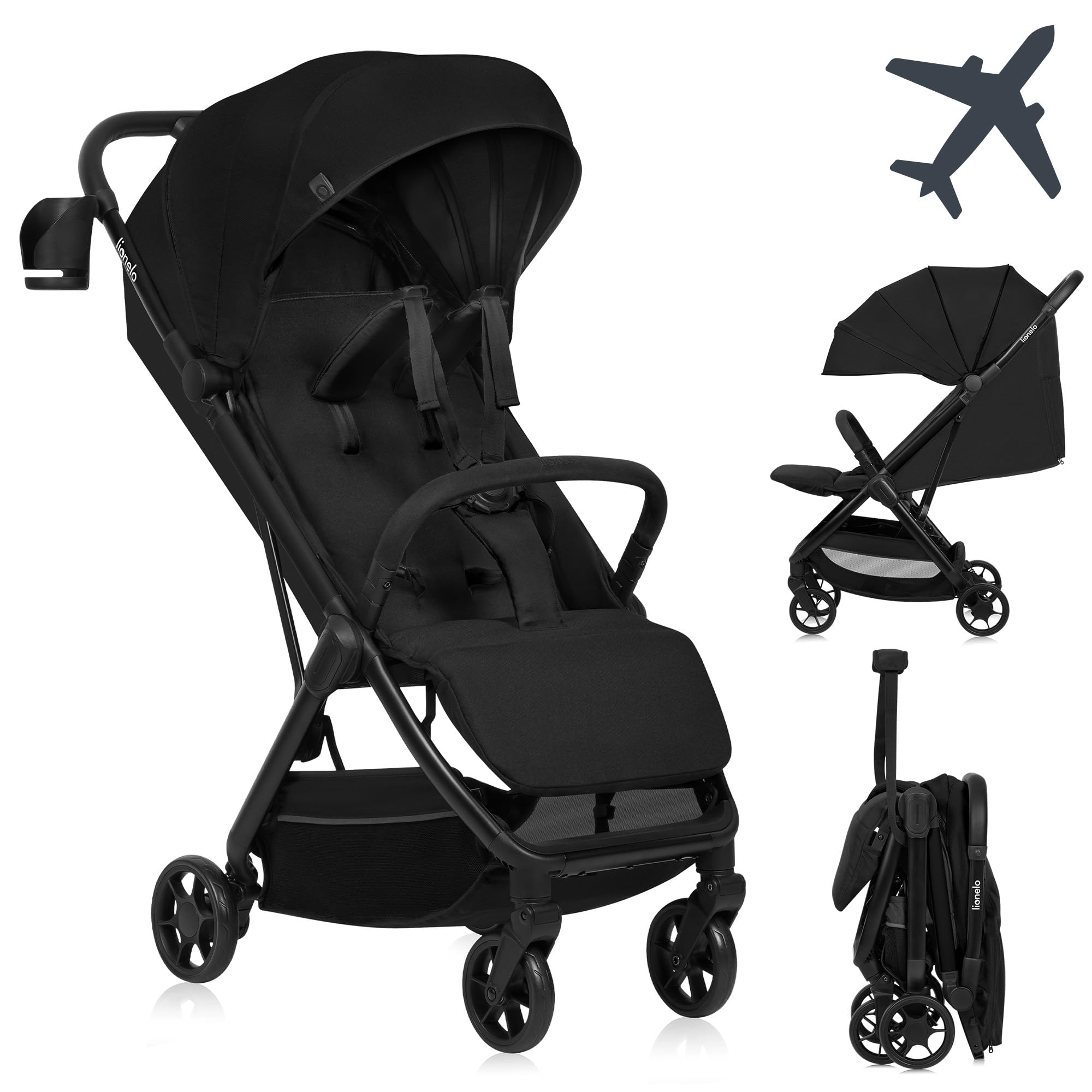 LIONELO Julie Air Passeggino da Viaggio per Aereo da 6 Mesi a 4 Anni | Fino a 22 kg, Leggero e Pieghevole con Una Mano, Ruote Girevoli a 360° con Sospensioni, Schienale Regolabile, UPF50+